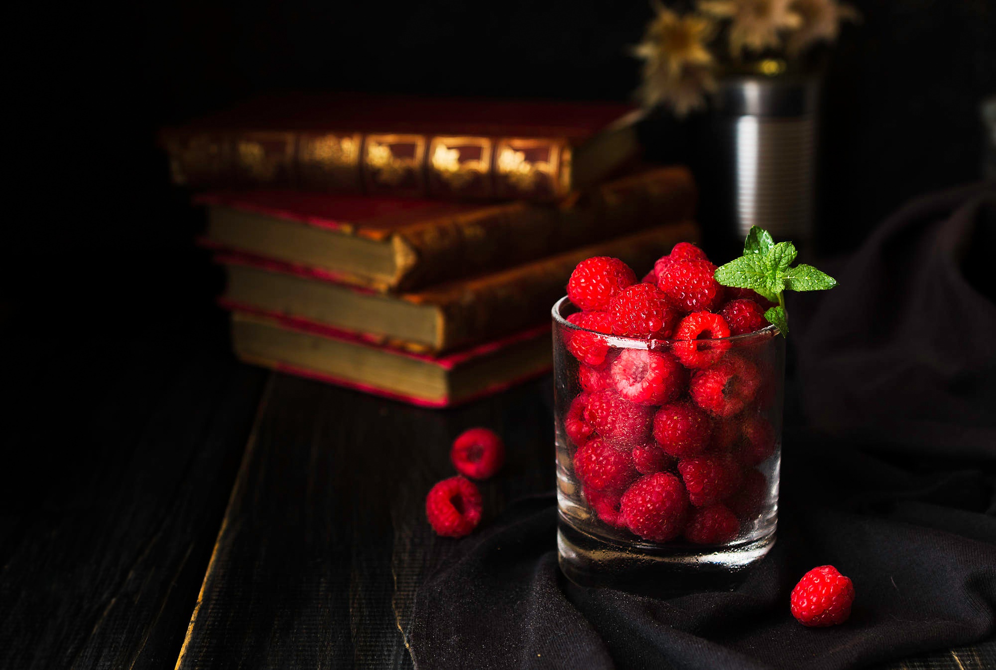 Download mobile wallpaper Fruits, Food, Raspberry, Still Life, Glass, Berry, Fruit for free.