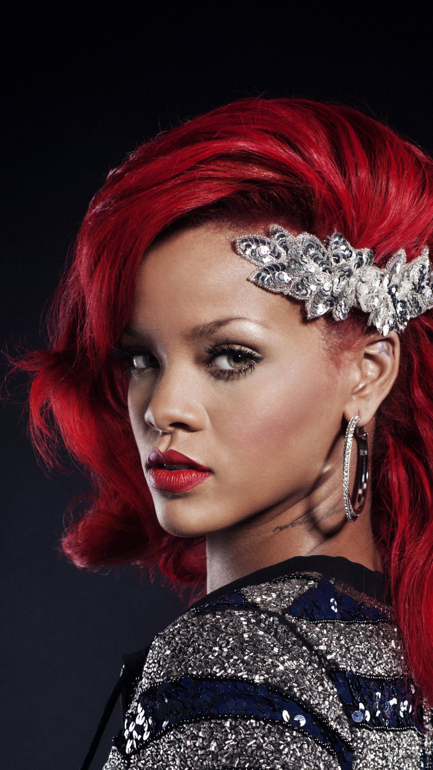 Download mobile wallpaper Music, Rihanna, Jewelry, Singer, Earrings, Red Hair, Lipstick for free.