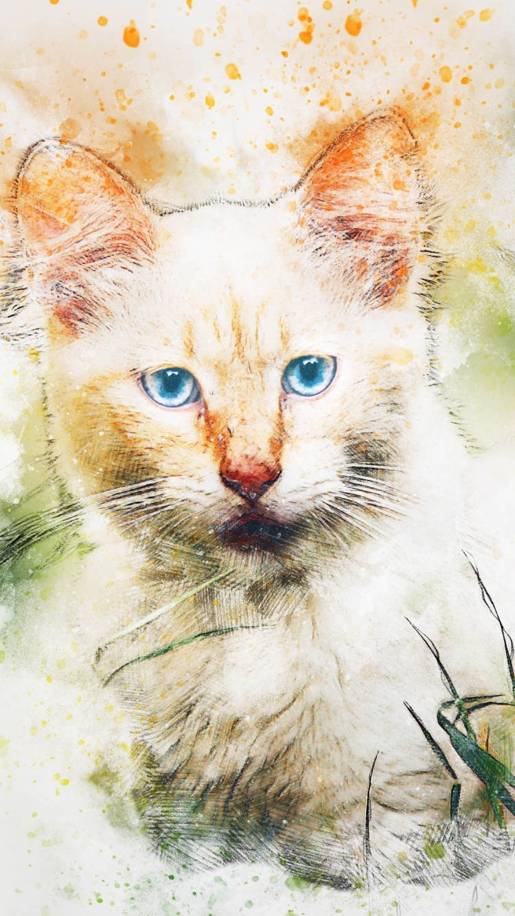 Download mobile wallpaper Cats, Cat, Animal, Watercolor for free.