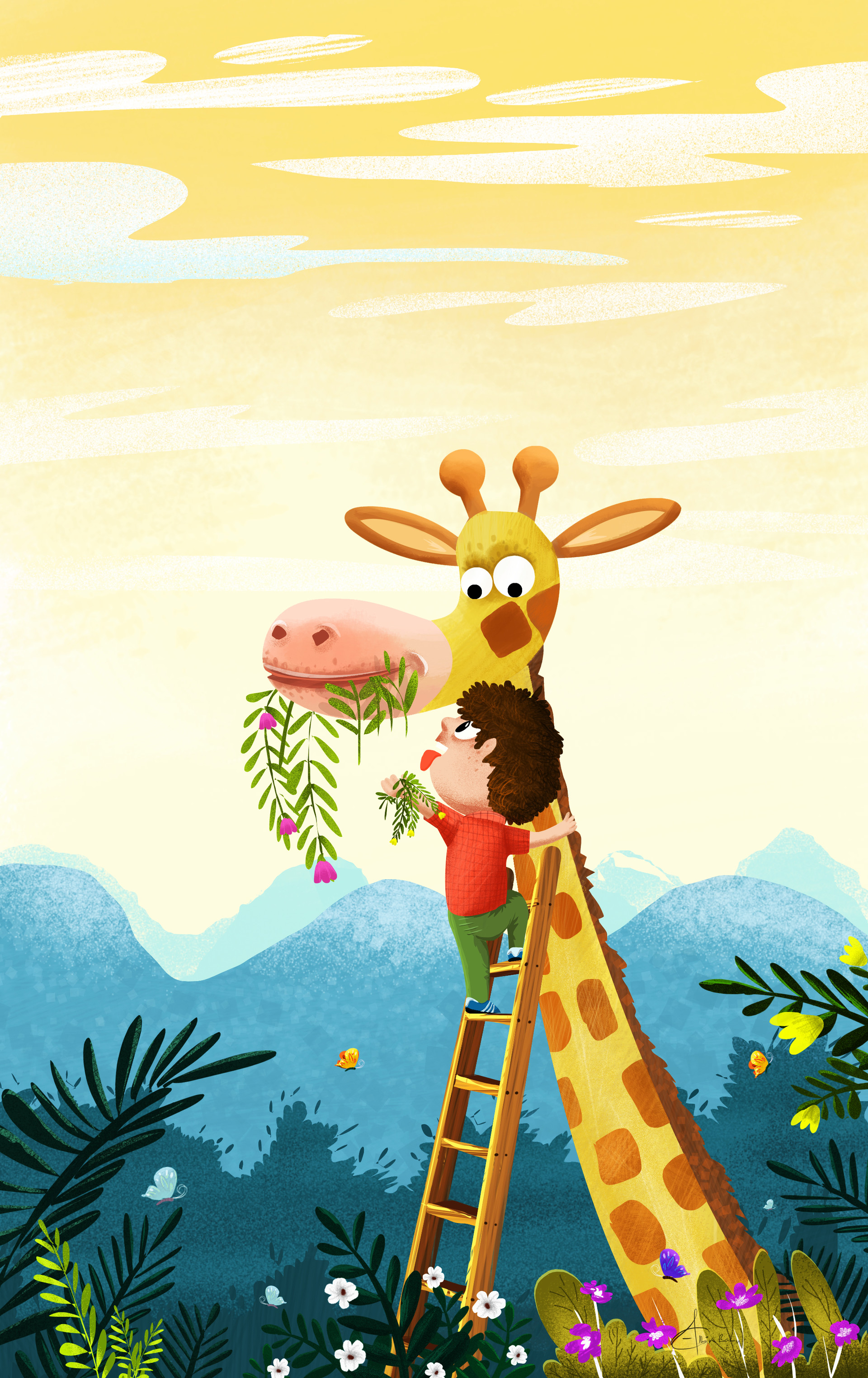 59771 скачать обои жираф, забавный, ребенок, арт, милый - заставки и картинки бесплатно