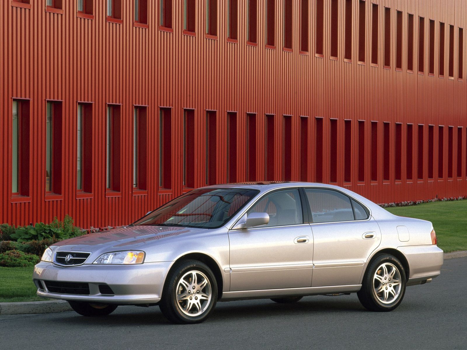 tl, auto, grass, acura, cars, building, asphalt, side view, style, akura, silver metallic, 1999