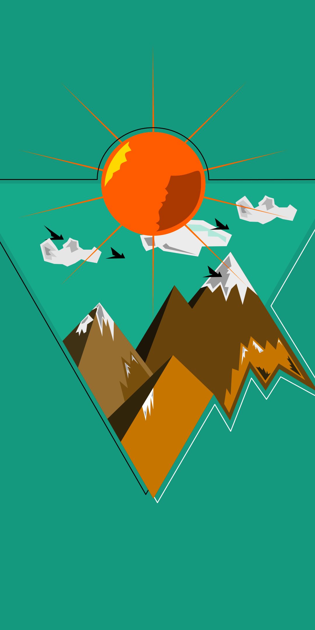 Download mobile wallpaper Sun, Mountain, Minimalism, Artistic for free.
