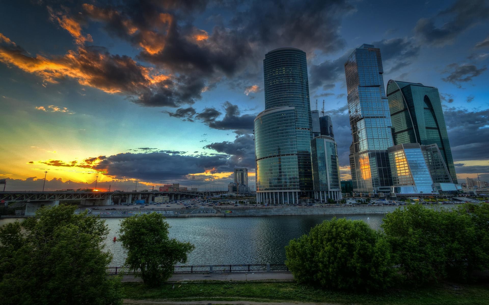 Download mobile wallpaper Moscow, Russia, River, Skyscraper, Building, Cities, Man Made, Cloud, City for free.