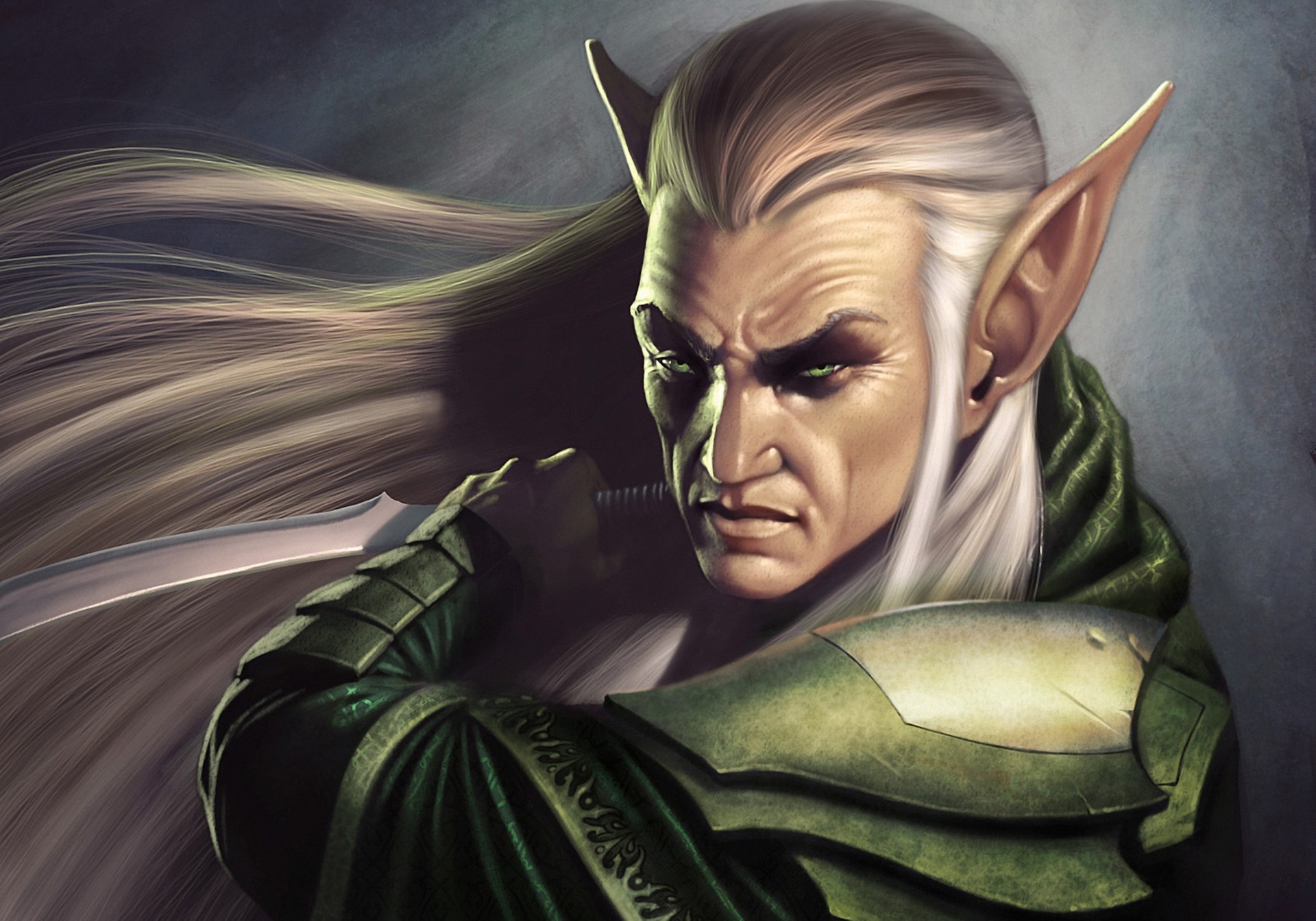 Free download wallpaper Fantasy, Warrior, Elf, Dagger, Pointed Ears, White Hair on your PC desktop