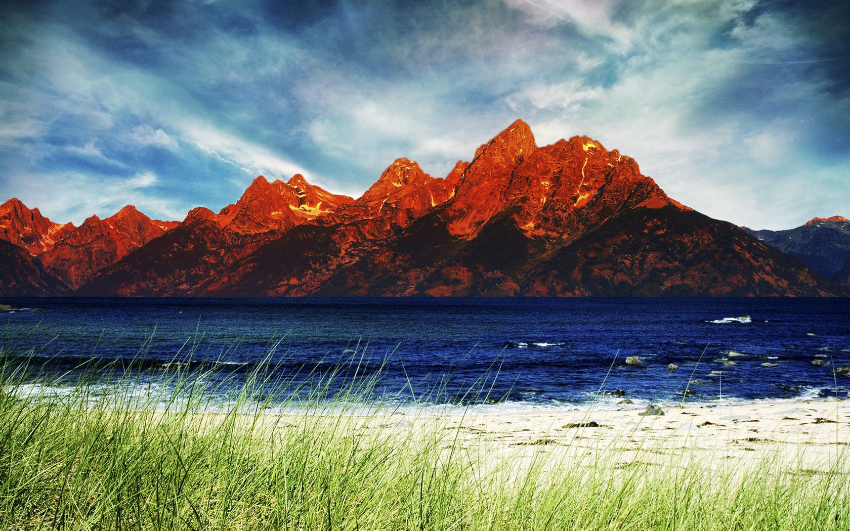 Laden Sie das Natur, Grass, Mountains, Ufer, Bank, Farbe, Farben, Flüsse-Bild kostenlos auf Ihren PC-Desktop herunter