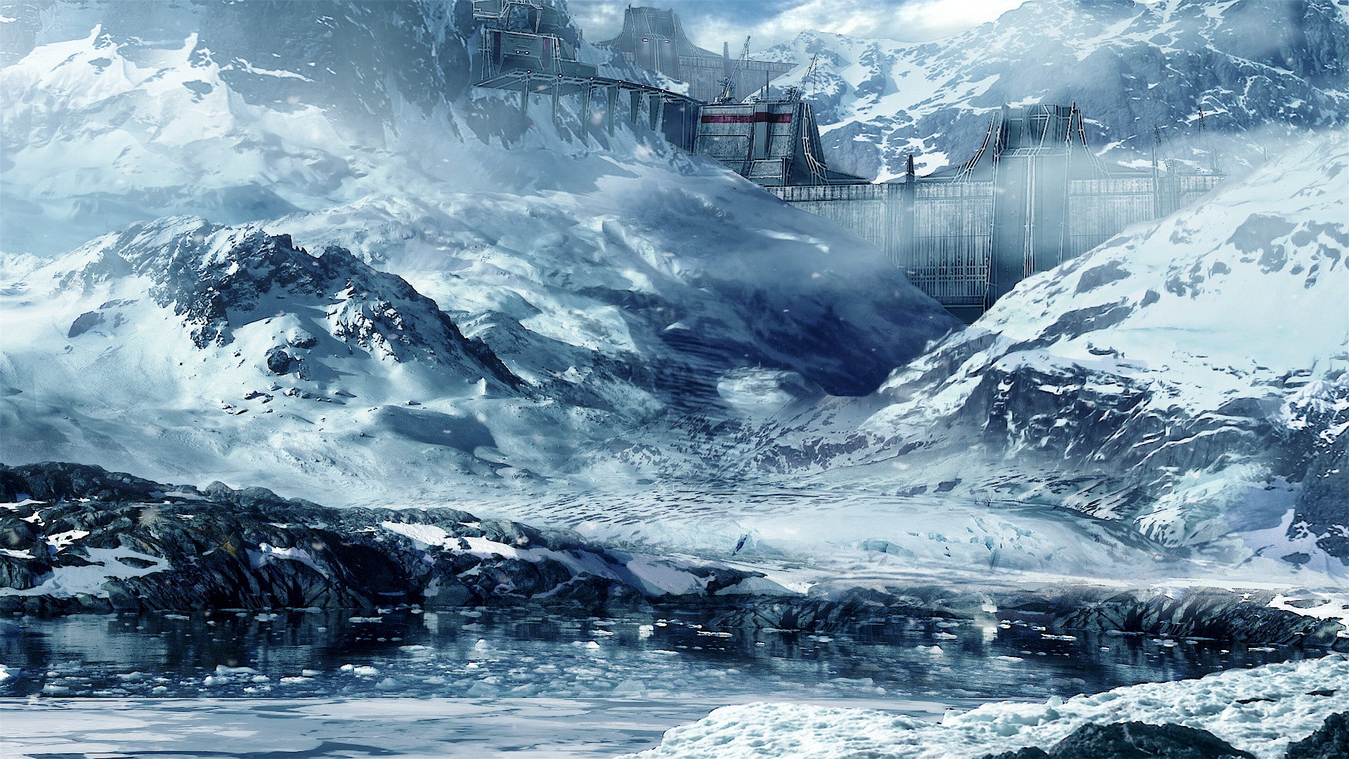 Download mobile wallpaper Landscape, Fantasy, Snow, Mountain, Cold, Castle for free.