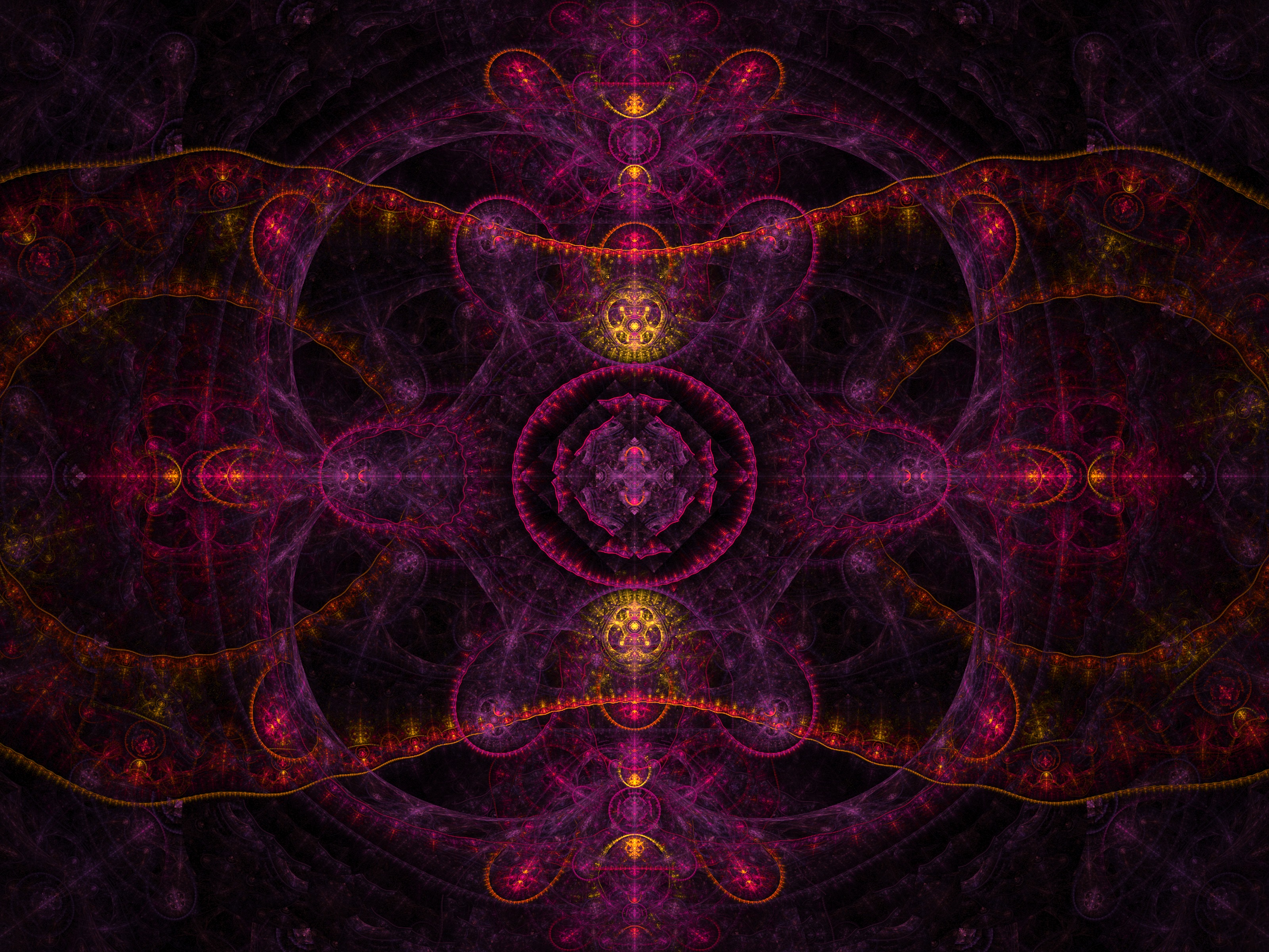 Download mobile wallpaper Fractal, Glow, Kaleidoscope, Violet, Abstract, Purple for free.