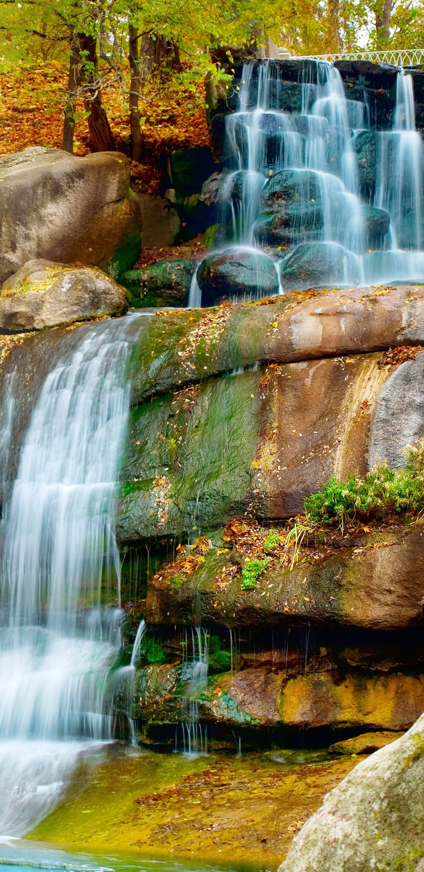 Download mobile wallpaper Water, Waterfalls, Waterfall, Leaf, Earth for free.