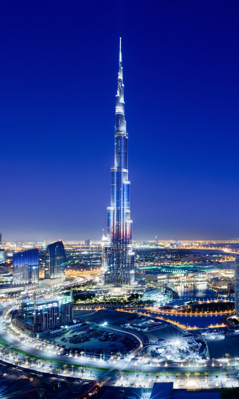 Скачать картинку Ночь, Город, Дубай, Бурдж Халифа, Сделано Человеком в телефон бесплатно.
