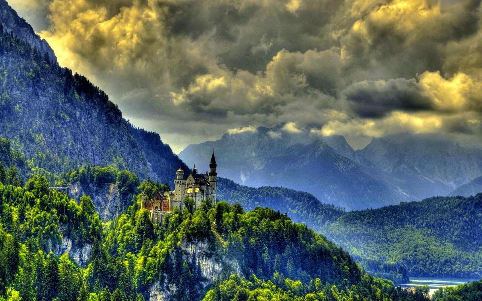 Laden Sie das Wald, Wolke, Schloss Neuschwanstein, Menschengemacht-Bild kostenlos auf Ihren PC-Desktop herunter