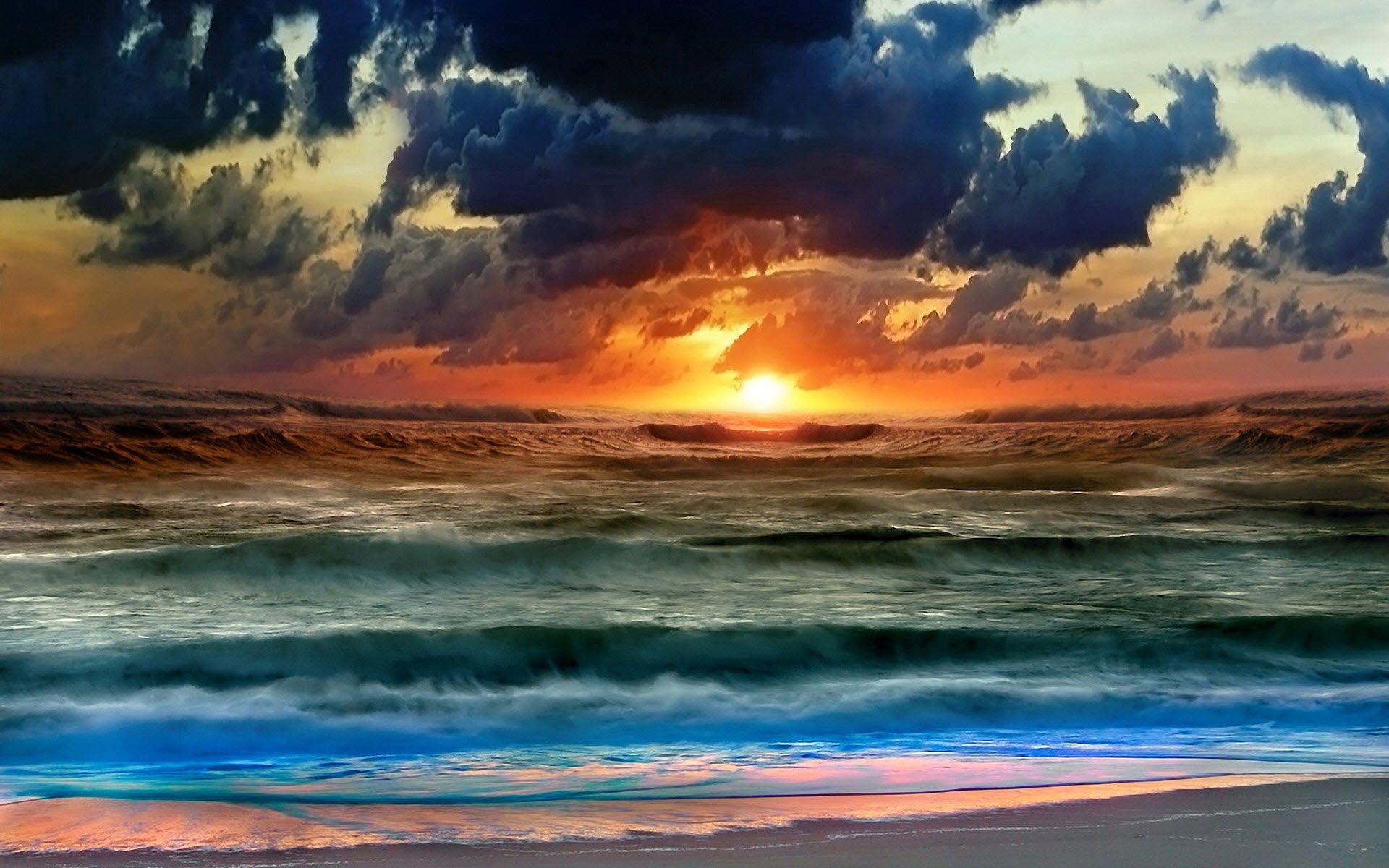PCデスクトップに自然, 日没, 色, 雲, スカイ, サン, 水, 波, 海画像を無料でダウンロード