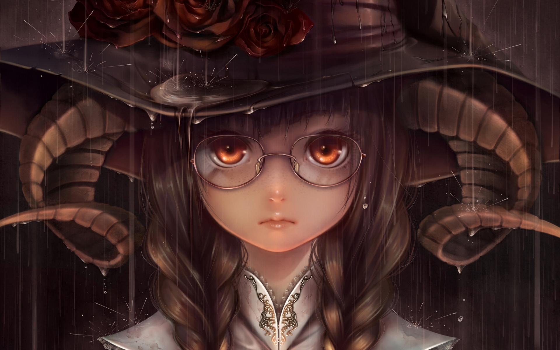 Download mobile wallpaper Fantasy, Glasses, Hat, Horns, Witch for free.