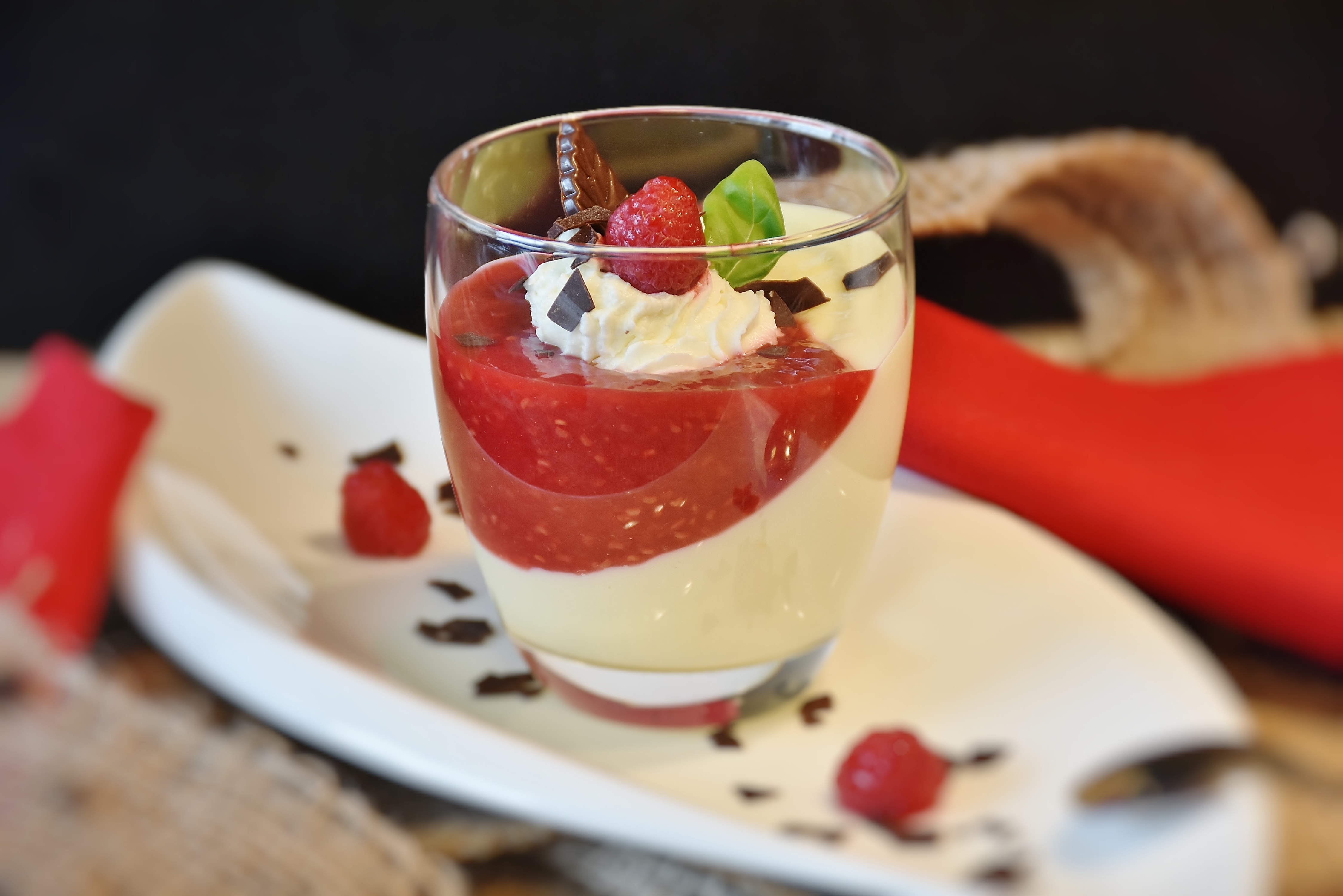 chocolate, pudding, food, raspberry, desert High Definition image