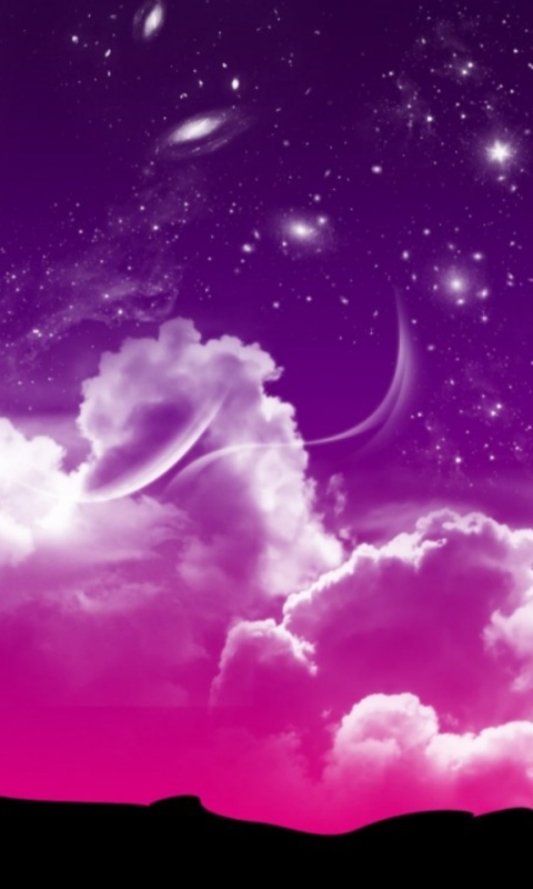 Download mobile wallpaper Sky, Stars, Pink, Moon, Love, Artistic for free.