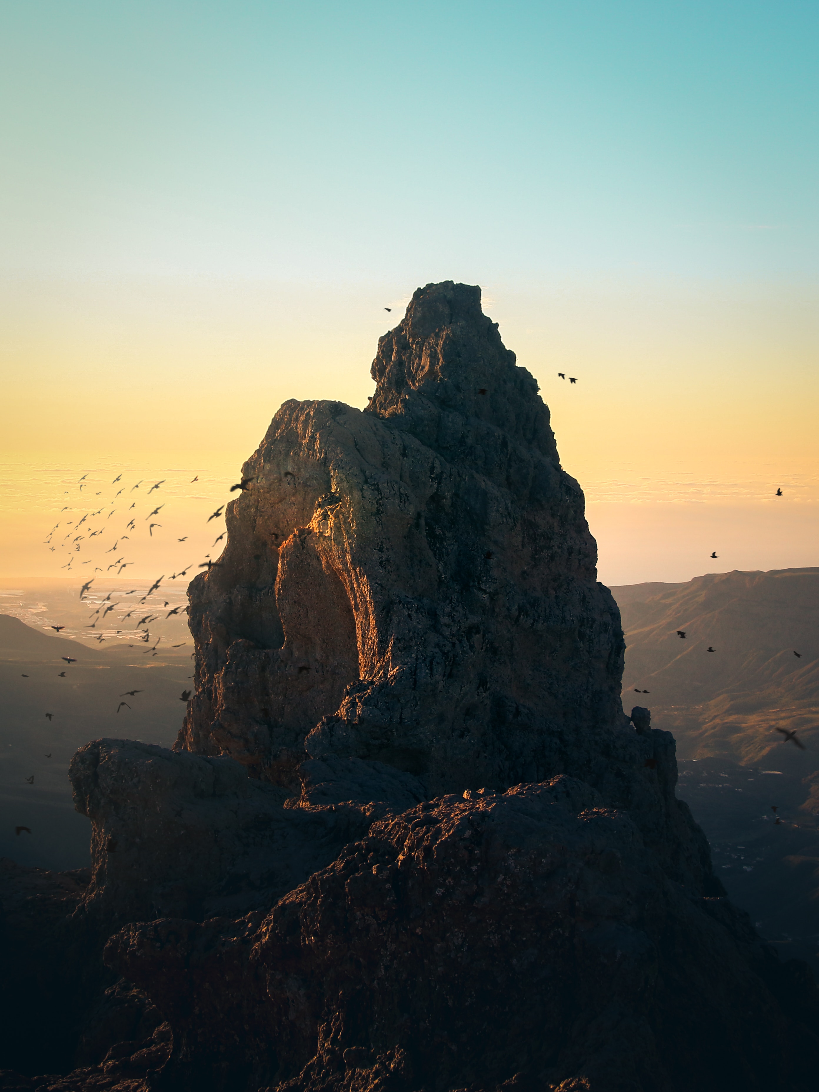 Free download wallpaper Mountains, Rock, Top, Nature, Vertex, Landscape, Birds on your PC desktop