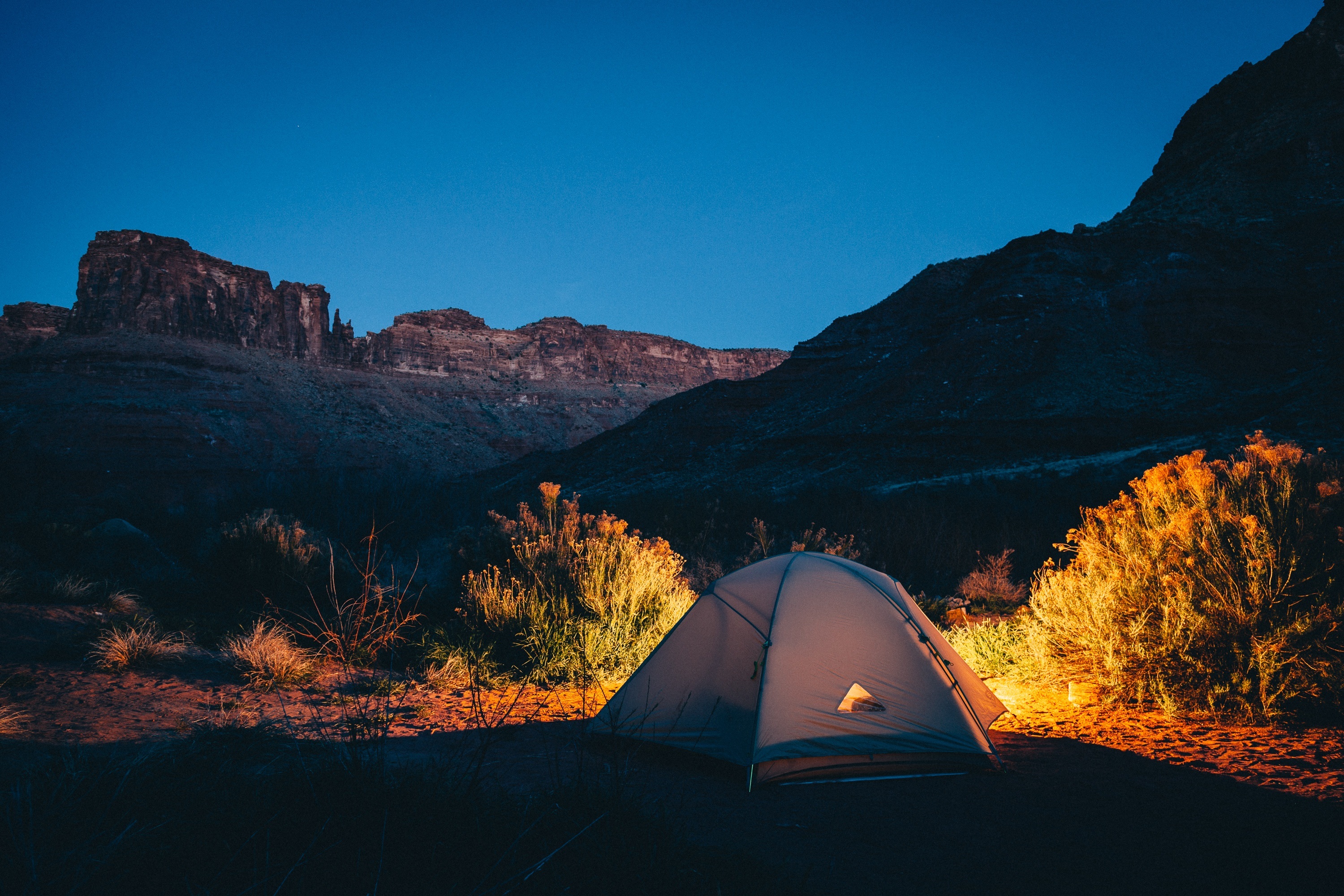 campsite, nature, sunset, mountains, tent, camping