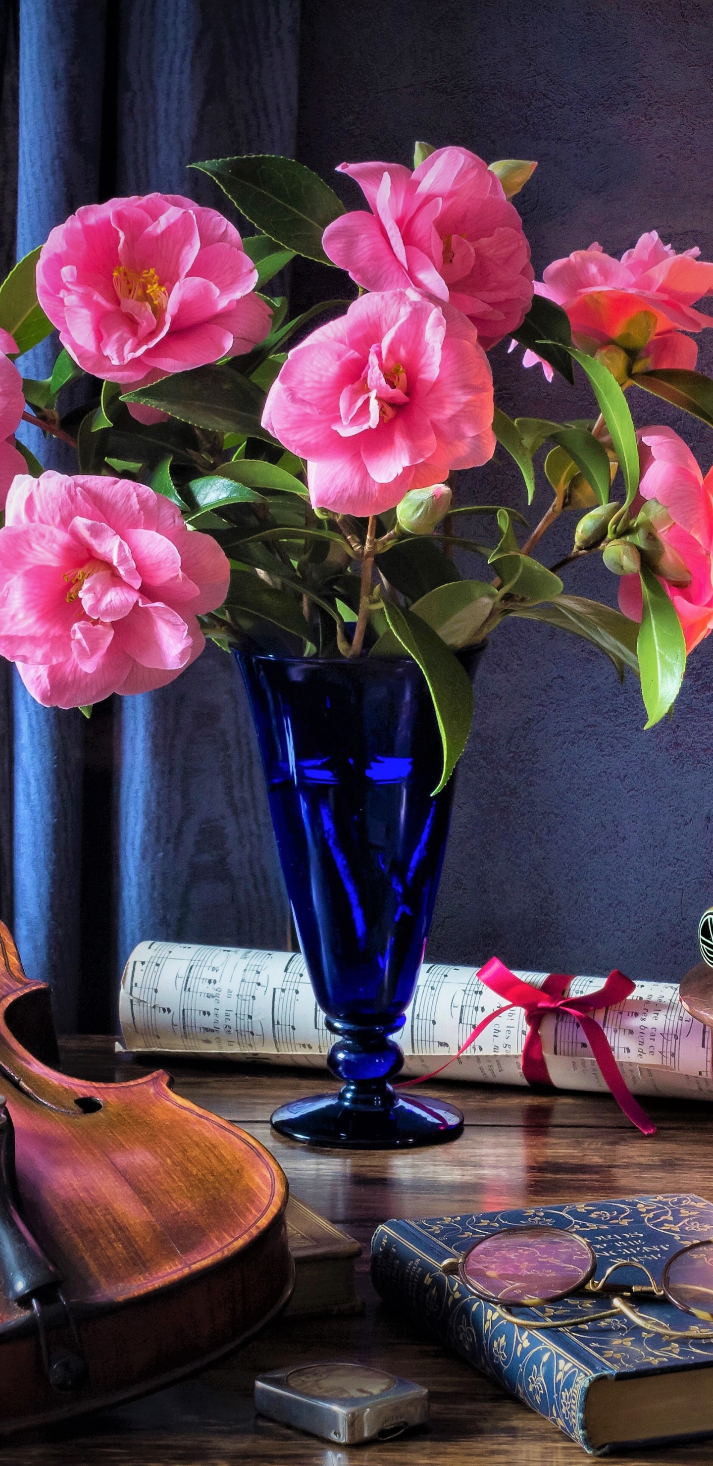 Download mobile wallpaper Still Life, Flower, Vase, Book, Photography, Pink Flower for free.