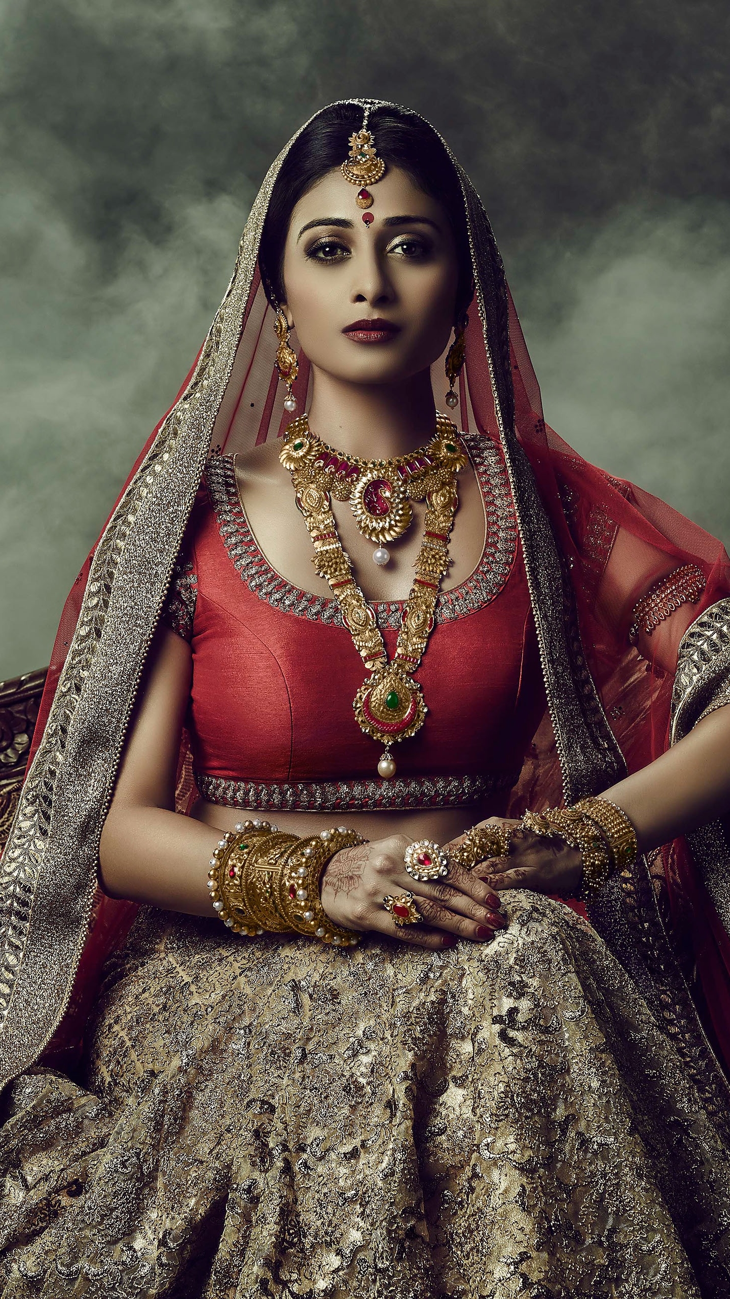 Download mobile wallpaper Jewelry, Oriental, Bride, Women, Bracelet, Indian, Necklace, Saree for free.