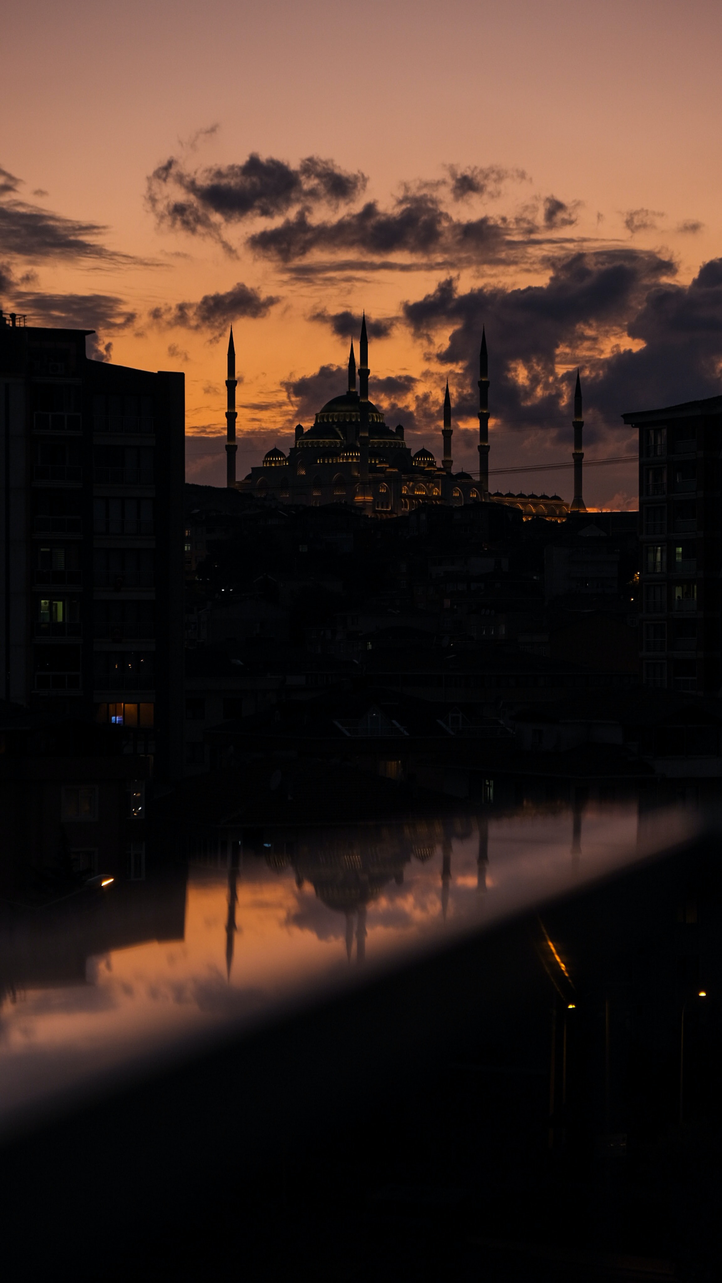 mosque, dark, twilight, building, silhouettes, dusk Smartphone Background