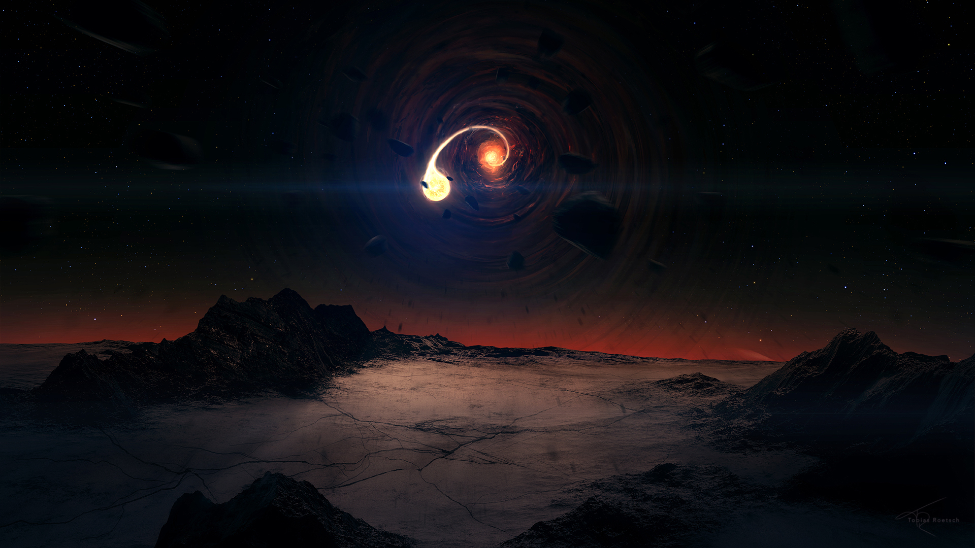 Laden Sie das Science Fiction, Schwarzes Loch, Planetenlandschaft-Bild kostenlos auf Ihren PC-Desktop herunter