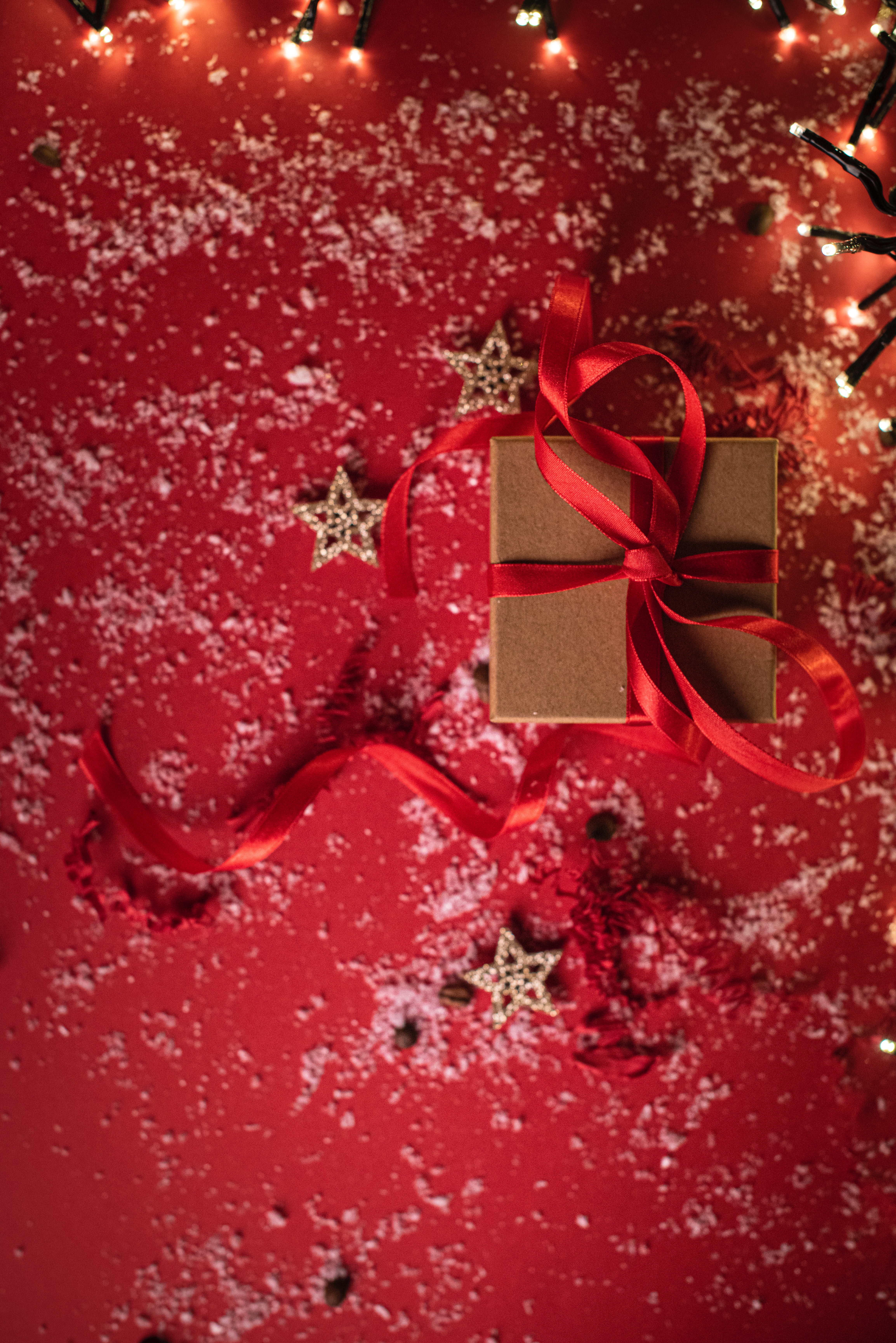 holidays, stars, snow, holiday, box, present, gift, tape 8K