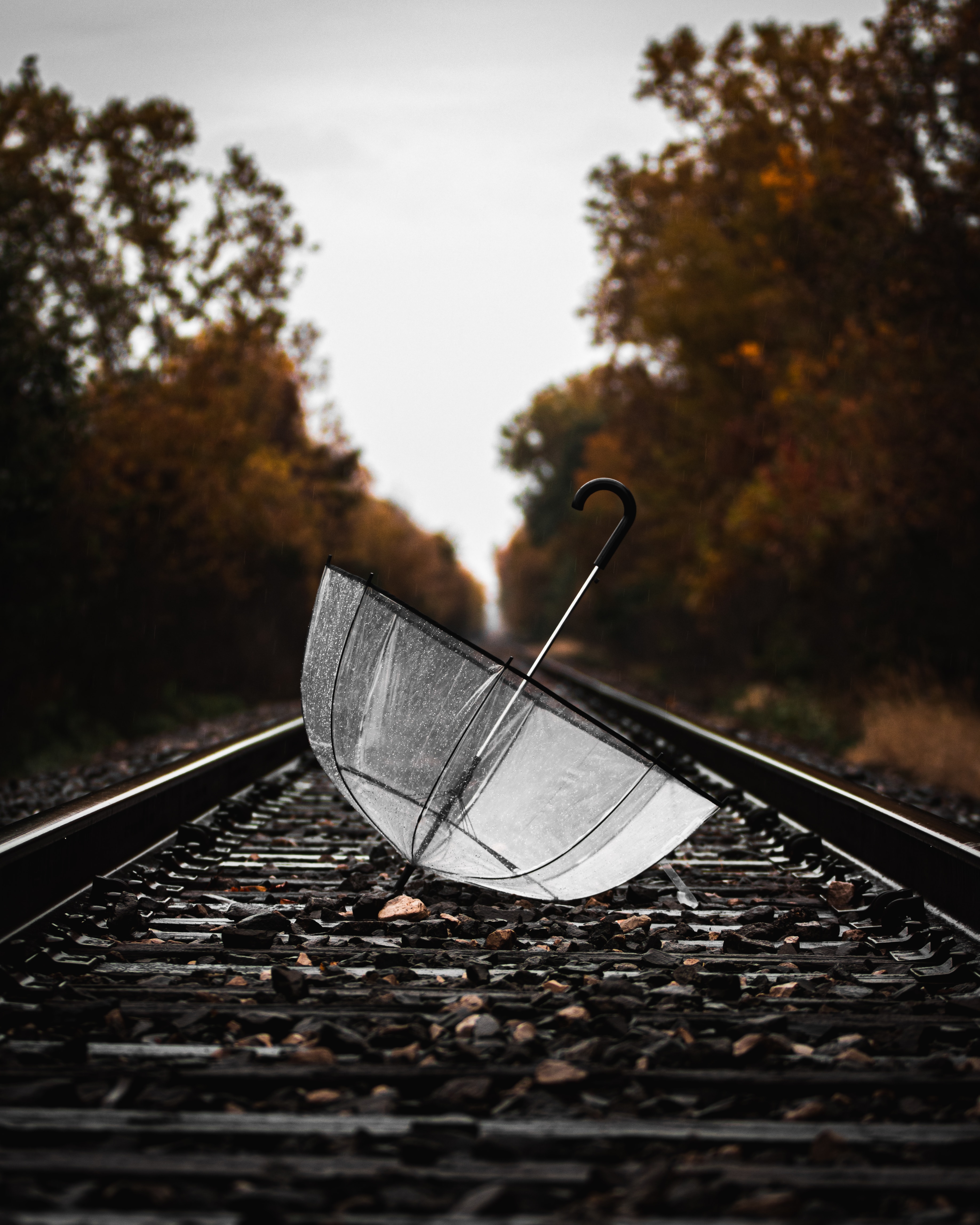 umbrella, miscellanea, miscellaneous, wet, railway, rails Image for desktop