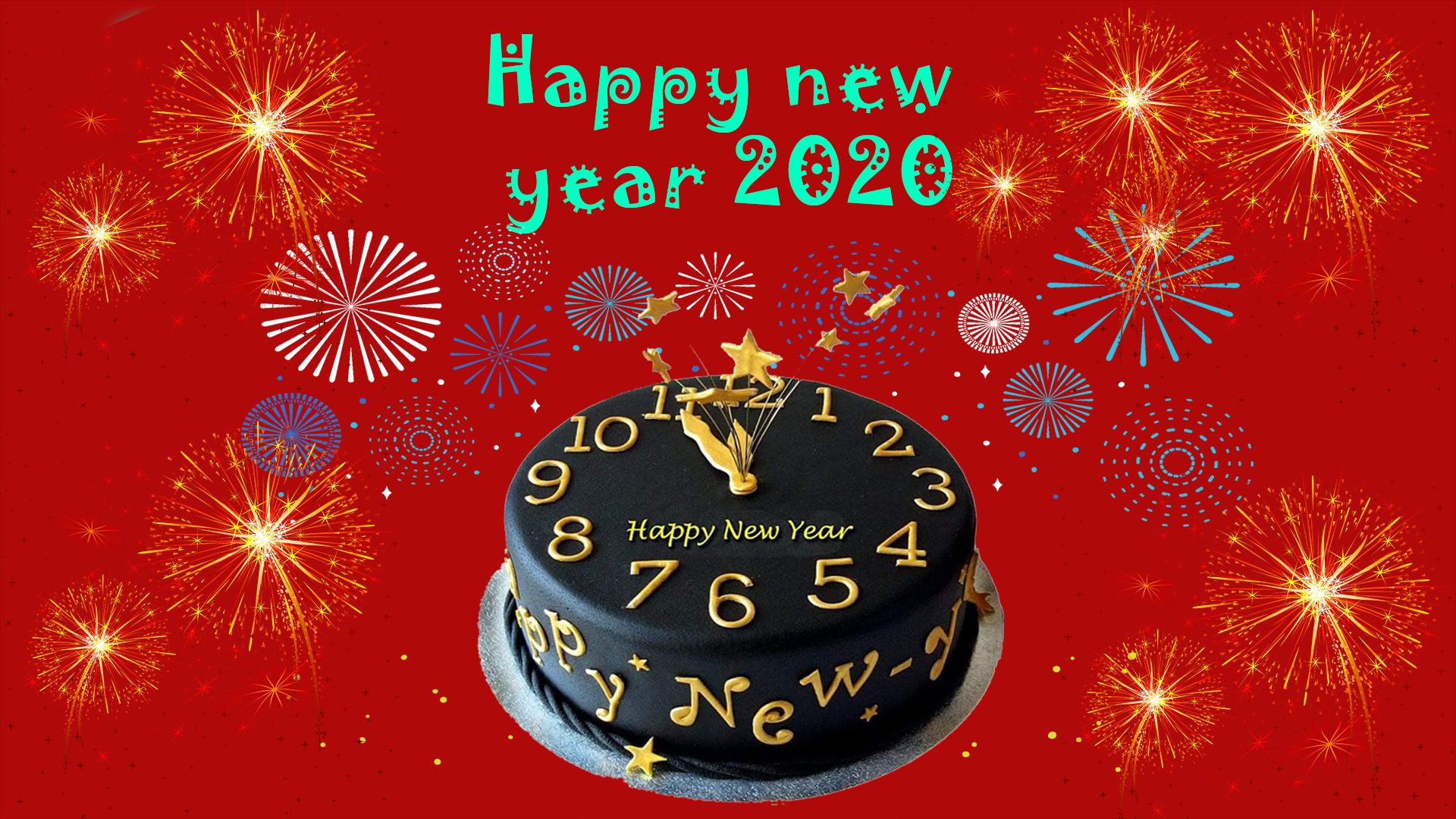 Скачать обои бесплатно Часы, Торт, Праздничные, С Новым Годом, Новый Год 2020 картинка на рабочий стол ПК