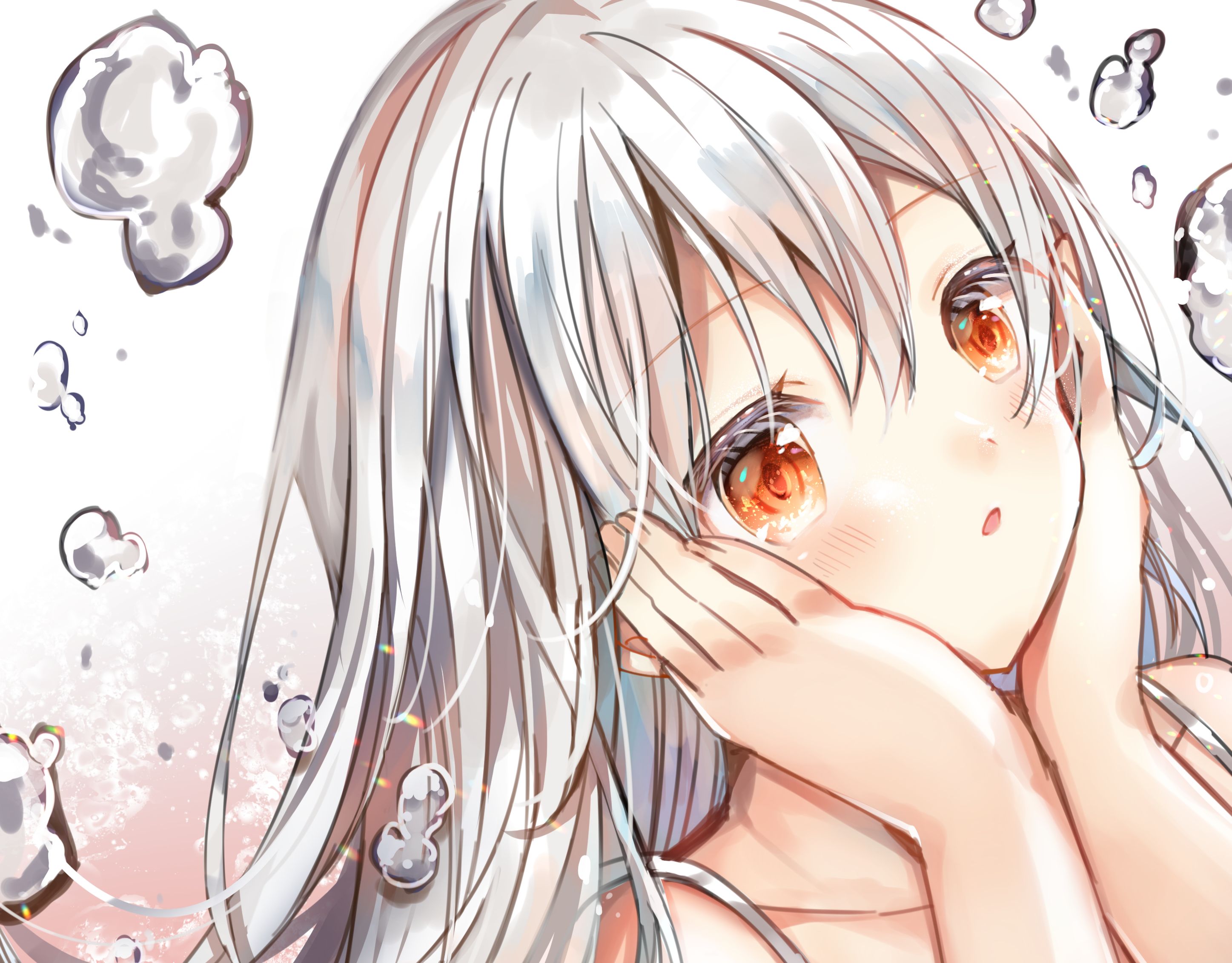 Download mobile wallpaper Anime, Girl, Bubble, White Hair, Orange Eyes for free.