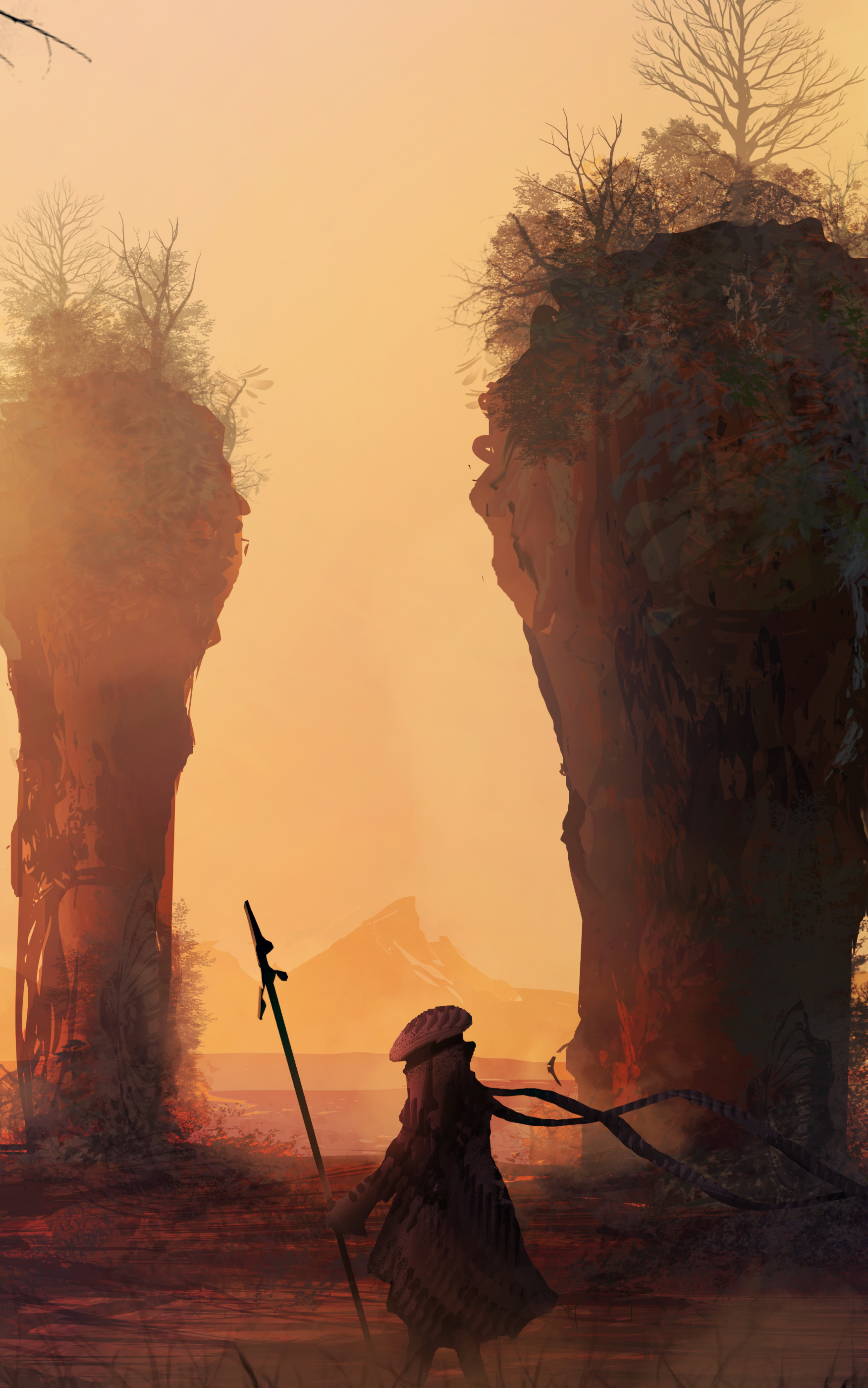 Download mobile wallpaper Landscape, Fantasy, Warrior, Spear for free.