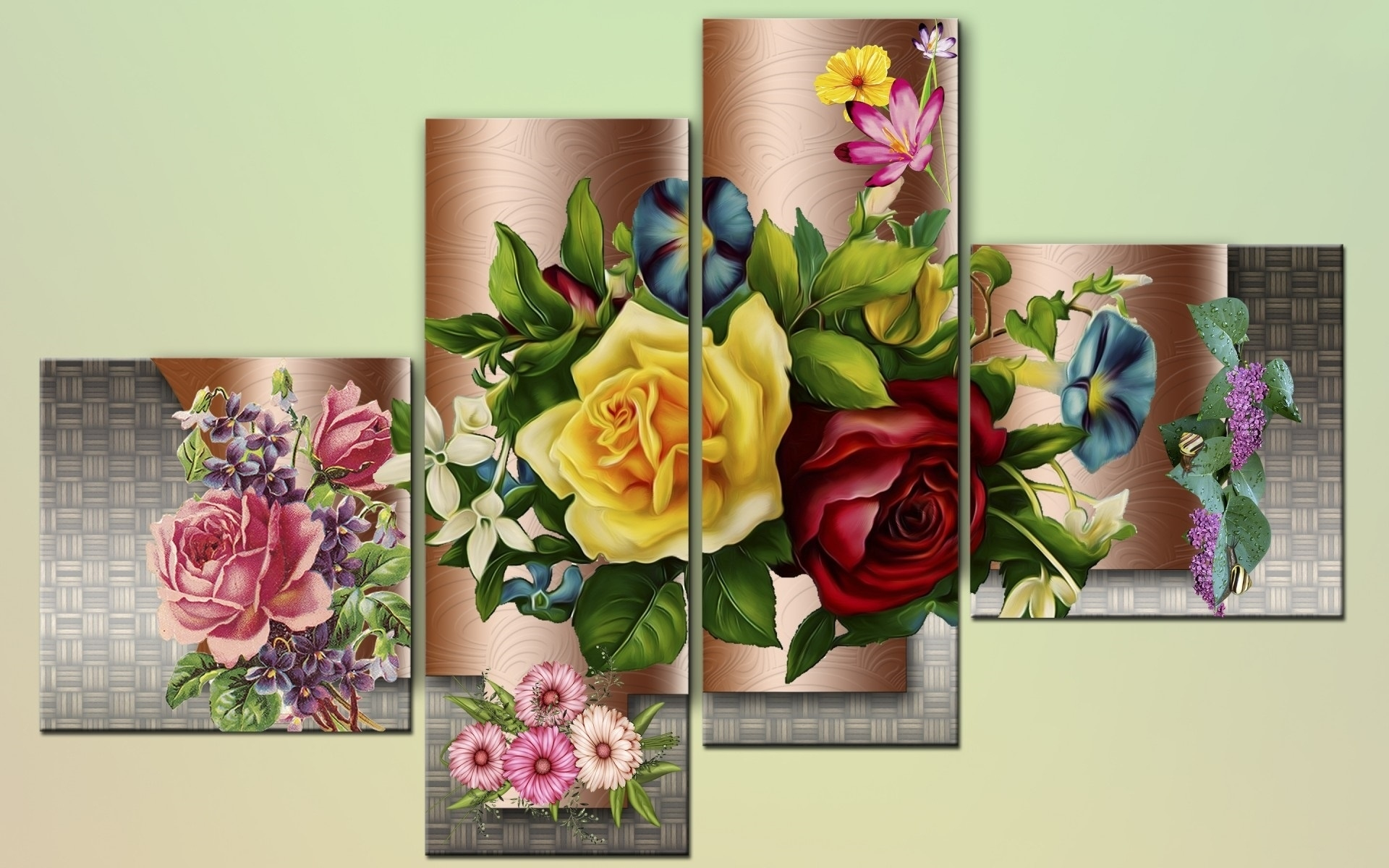 Free download wallpaper Flowers, Flower, Rose, Collage, Colorful, Artistic, Tulip on your PC desktop