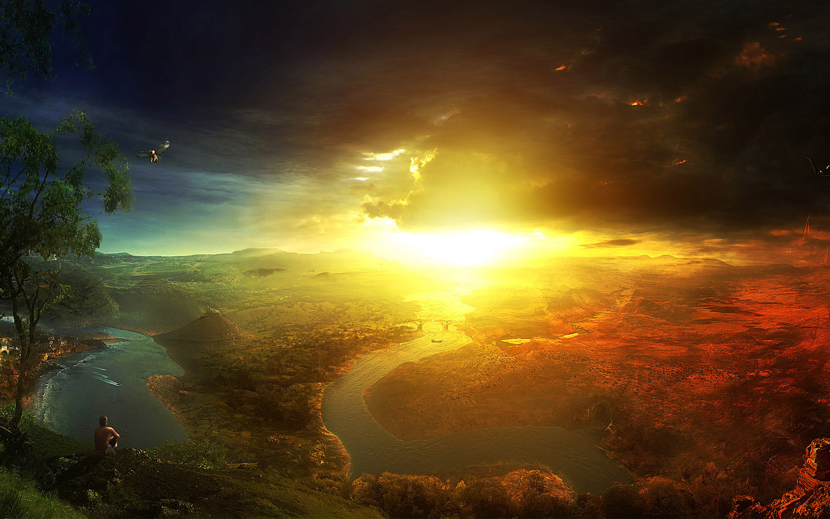 Laden Sie das Fantasie, Sonnenuntergang-Bild kostenlos auf Ihren PC-Desktop herunter