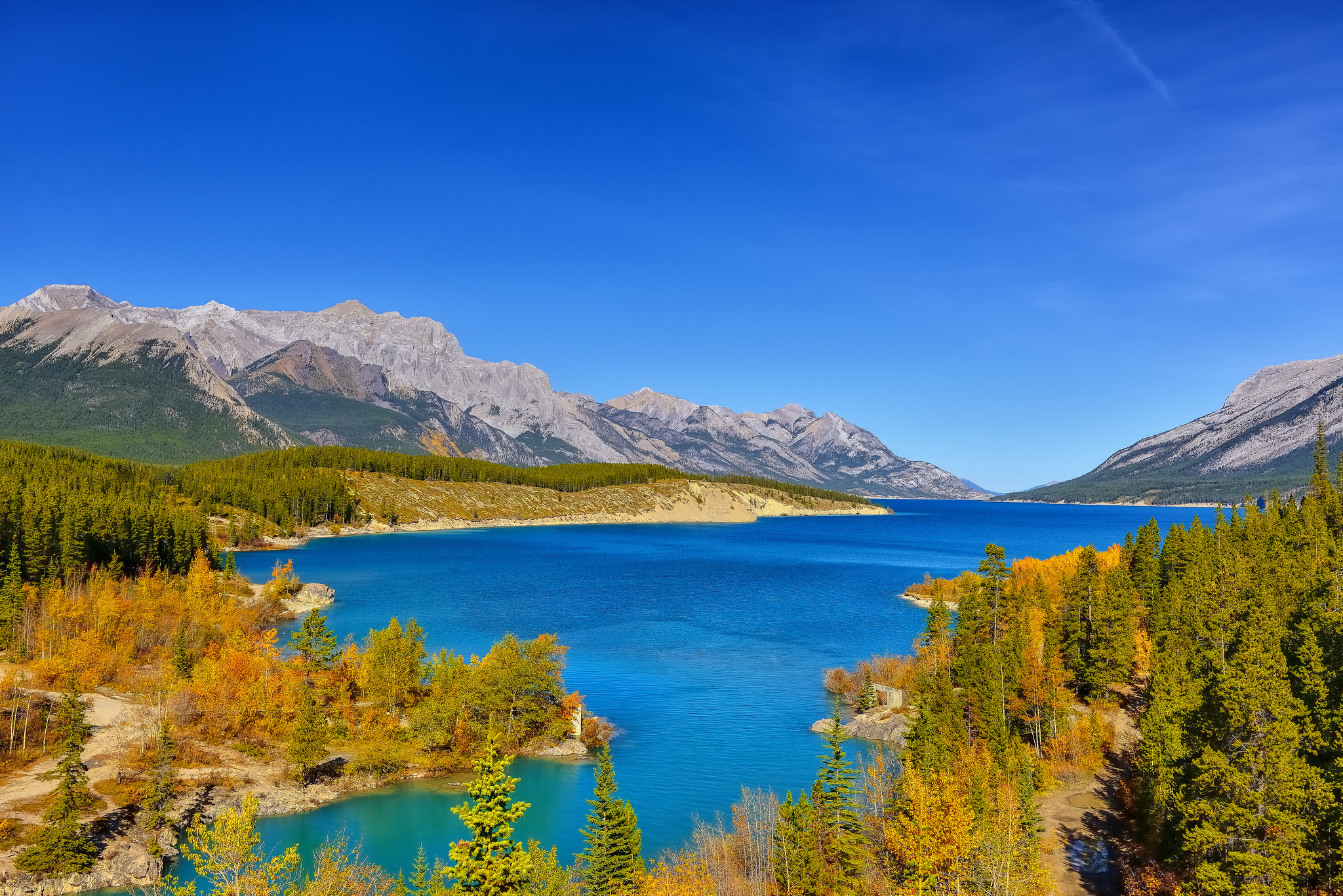 PCデスクトップに風景, 自然, 秋, 湖, 山, 森, 地球, 空画像を無料でダウンロード