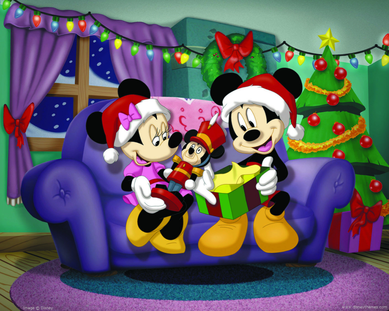 Téléchargez des papiers peints mobile Noël, Vacances, Sapin De Noël, Chapeau De Père Noël, Mickey La Souris, Minnie Mouse gratuitement.
