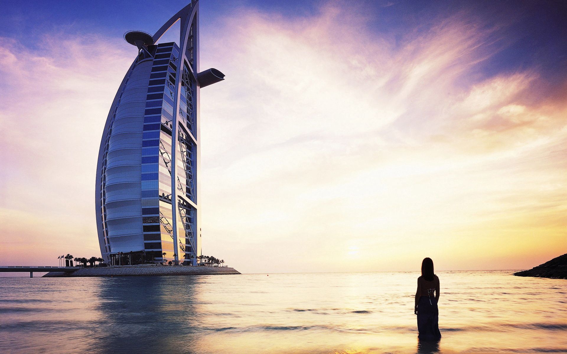 Téléchargez gratuitement l'image Burj Al Arab, Villes, Dubai, Dubaï, Silhouette, Fille sur le bureau de votre PC