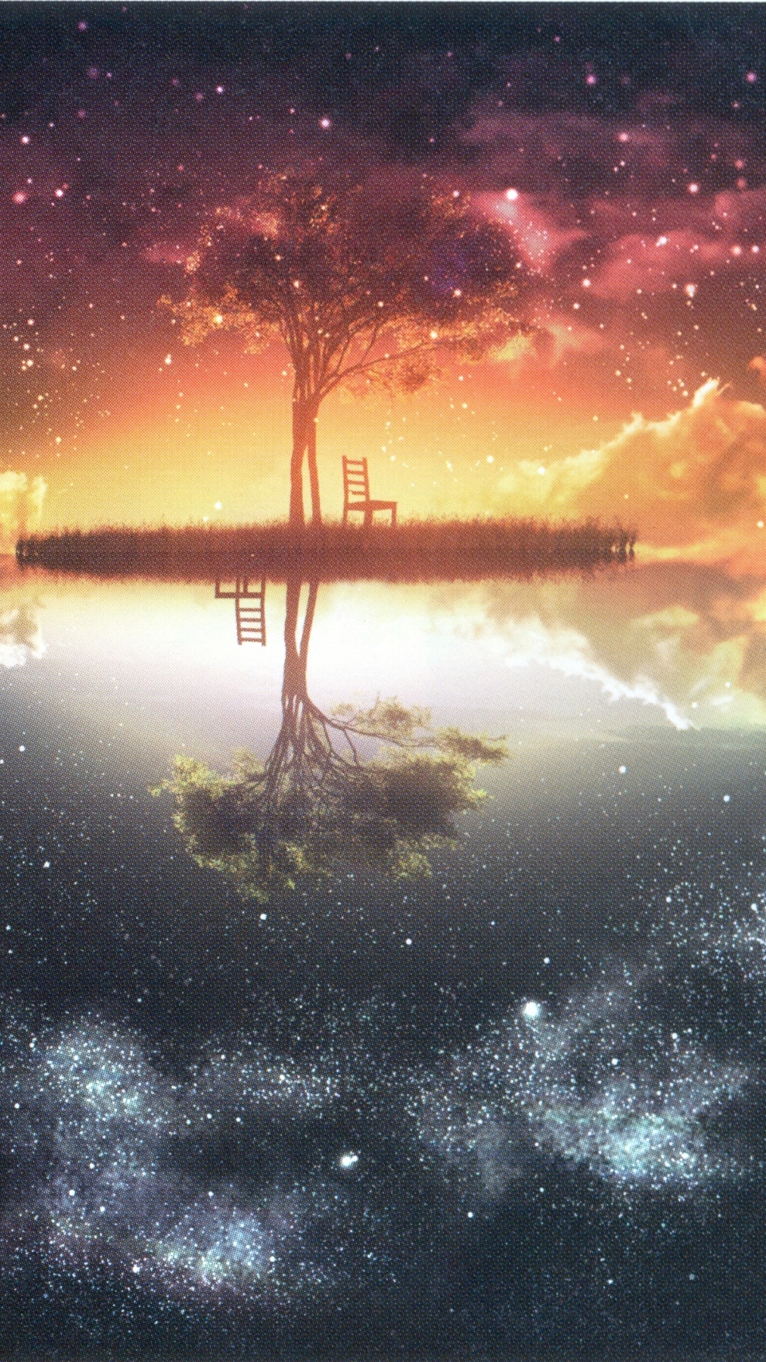 Download mobile wallpaper Anime, Landscape, Reflection, Tree for free.