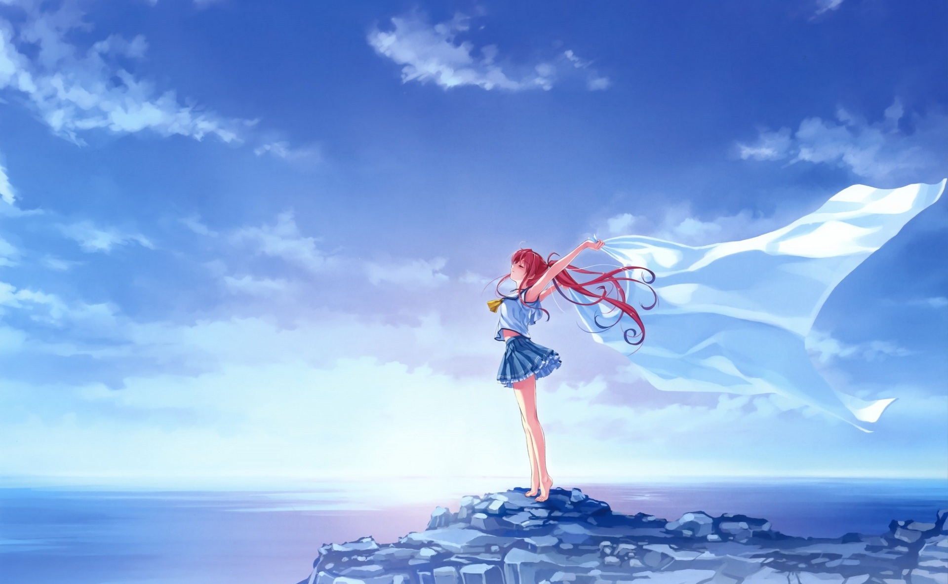 614013 Hintergrundbild herunterladen animes, tiefblauer himmel und reinweiße flügel - Bildschirmschoner und Bilder kostenlos