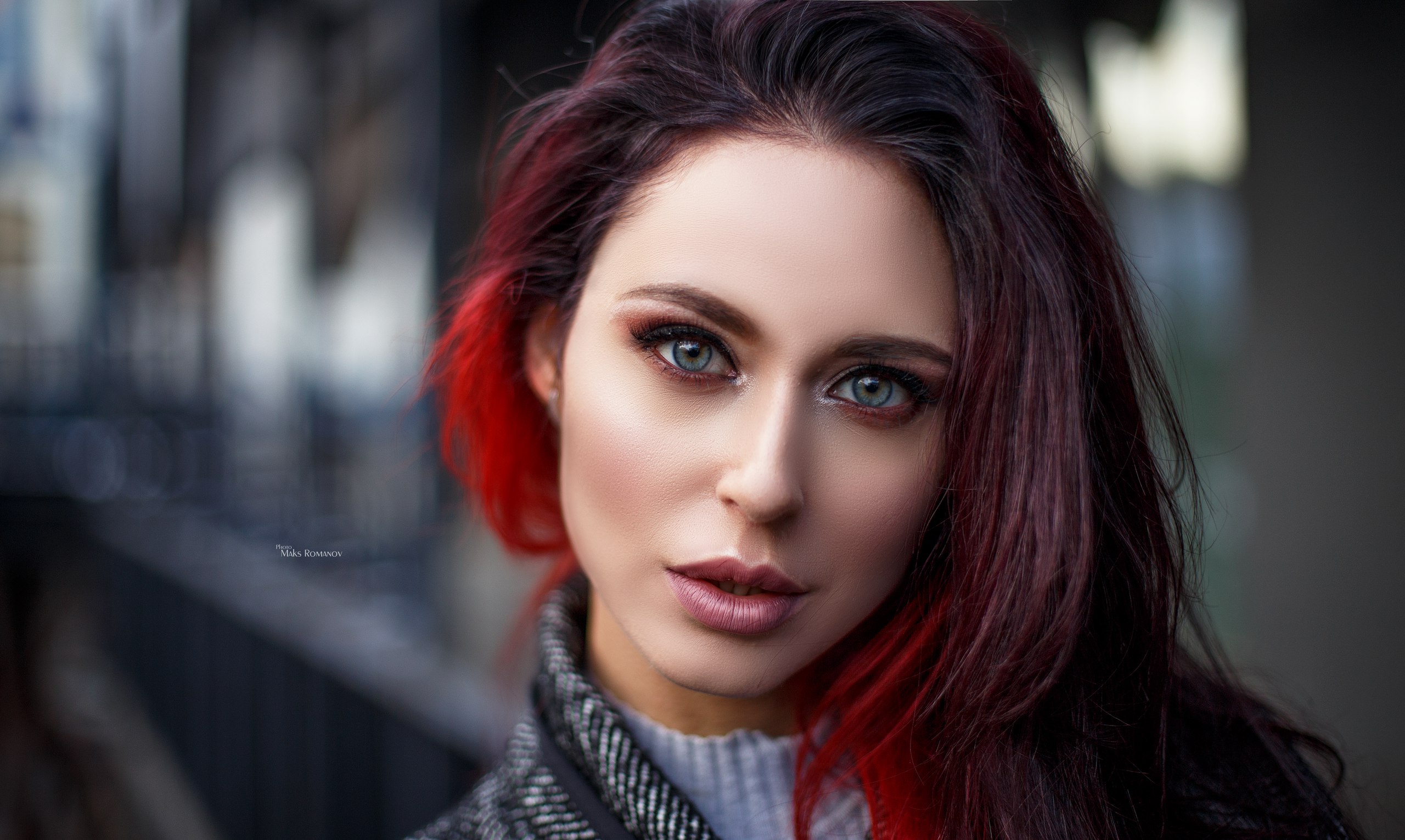 Laden Sie das Nahansicht, Gesicht, Modell, Frauen, Blaue Augen, Rote Haare, Lippenstift-Bild kostenlos auf Ihren PC-Desktop herunter