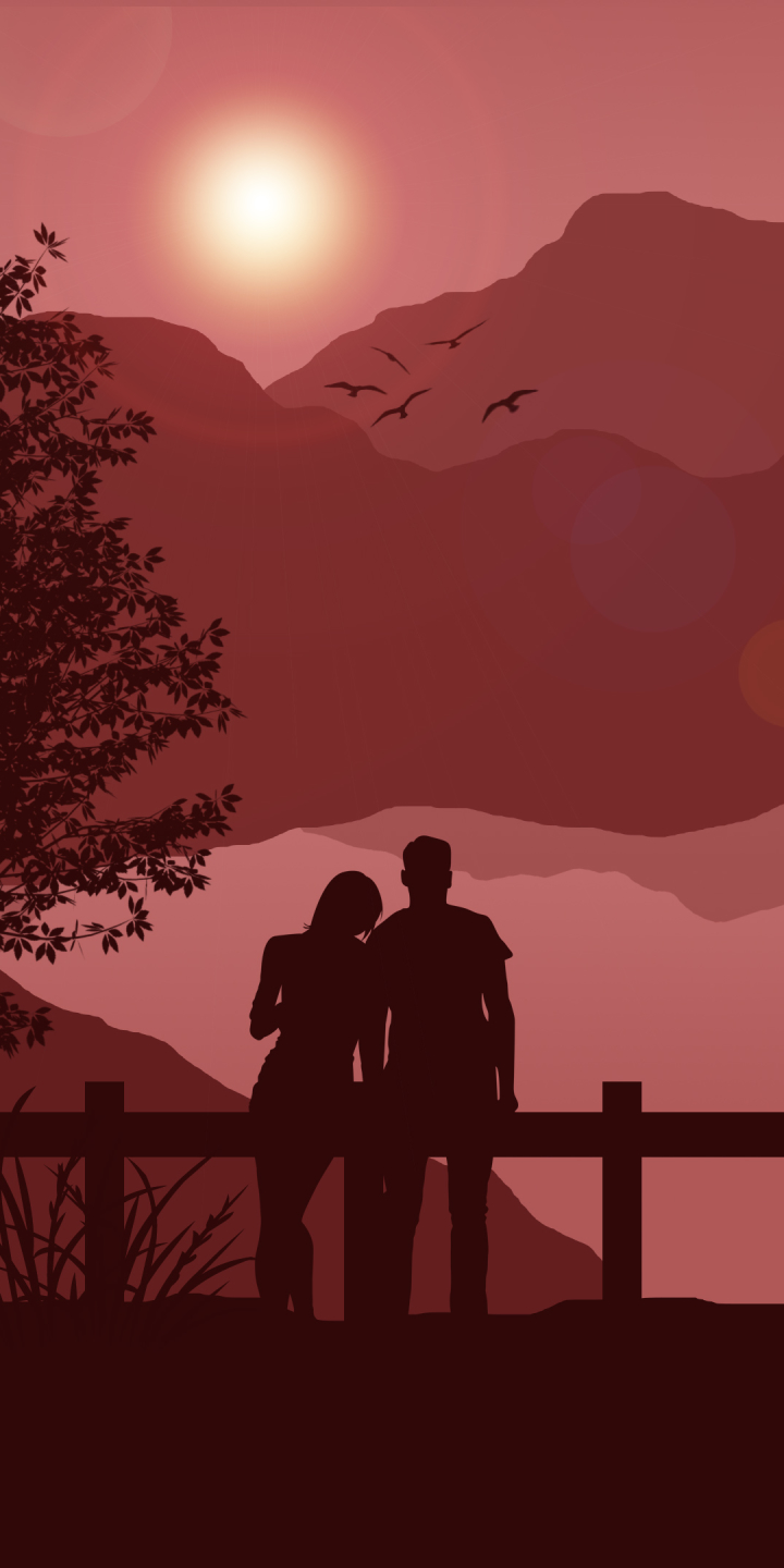 Download mobile wallpaper Landscape, Sunset, Couple, Artistic for free.