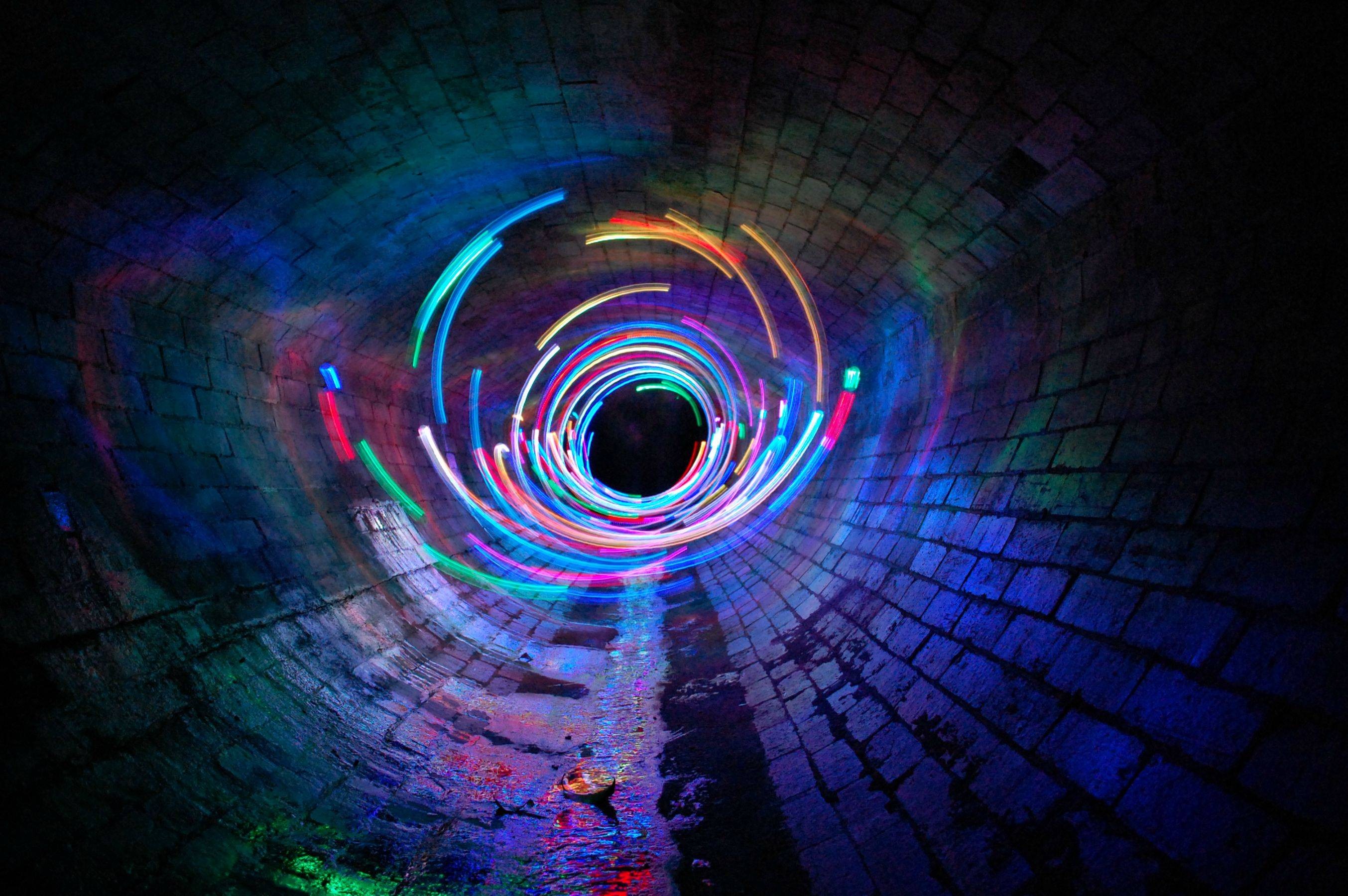 Free download wallpaper Neon, Glow, Tunnel, Man Made on your PC desktop