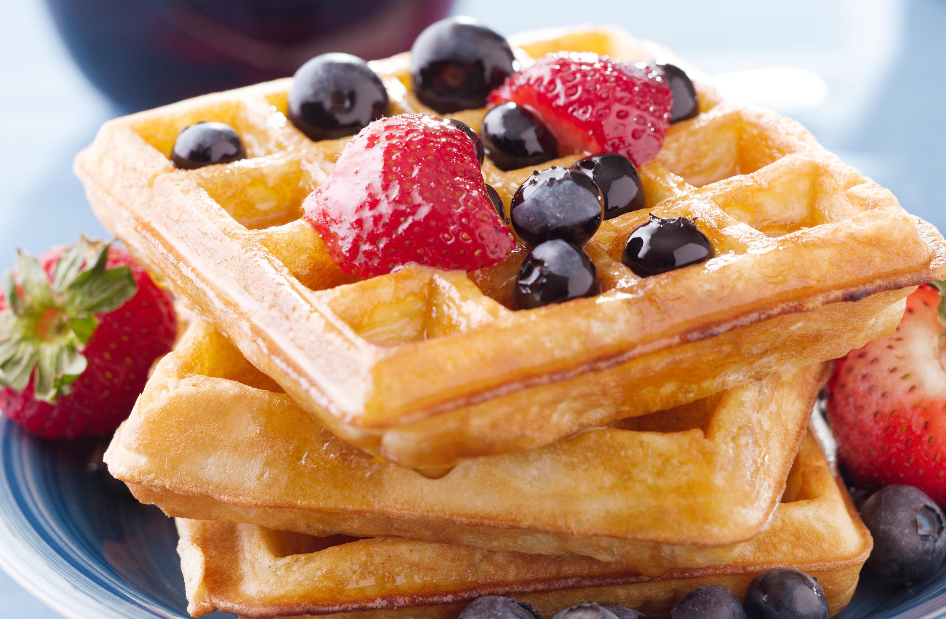 Download mobile wallpaper Food, Strawberry, Blueberry, Berry, Fruit, Waffle, Breakfast for free.