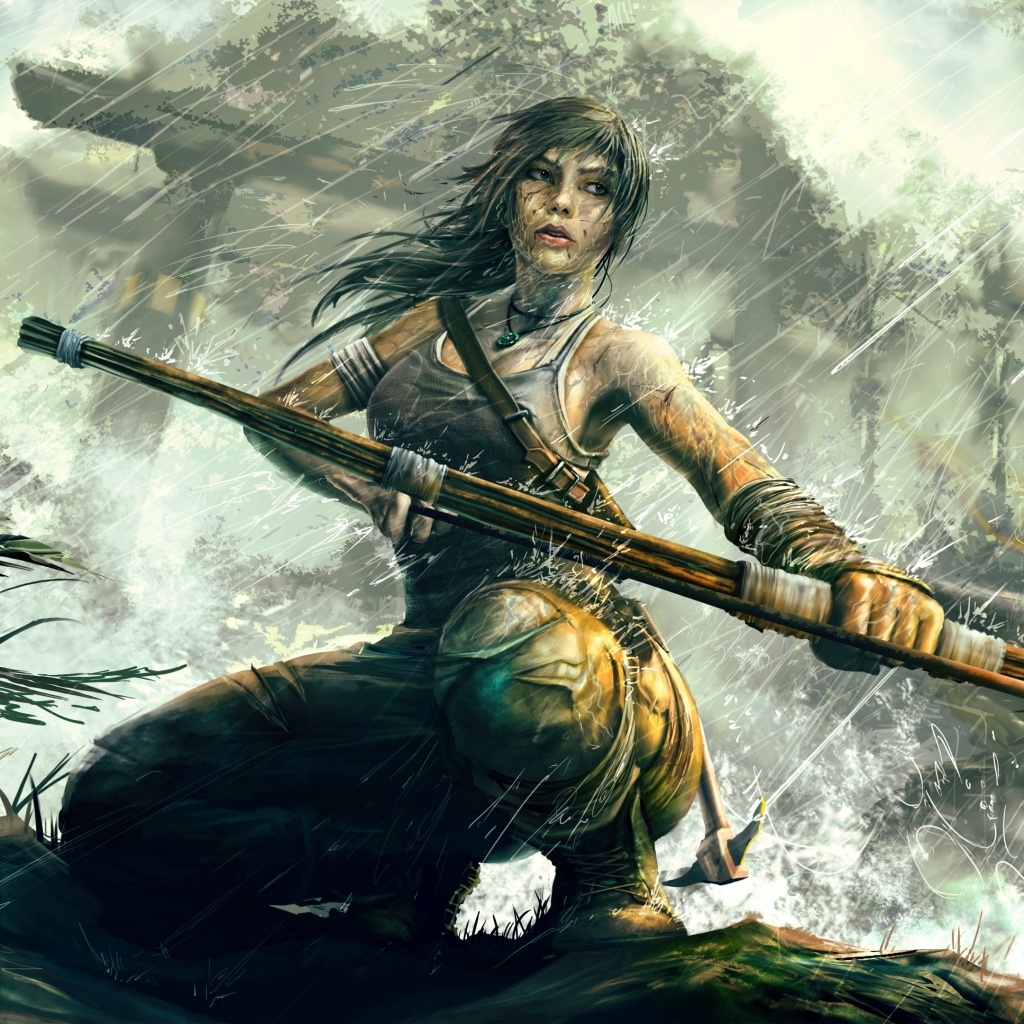 Handy-Wallpaper Tomb Raider, Pfeil, Wolf, Computerspiele, Verneigung, Lara Croft kostenlos herunterladen.