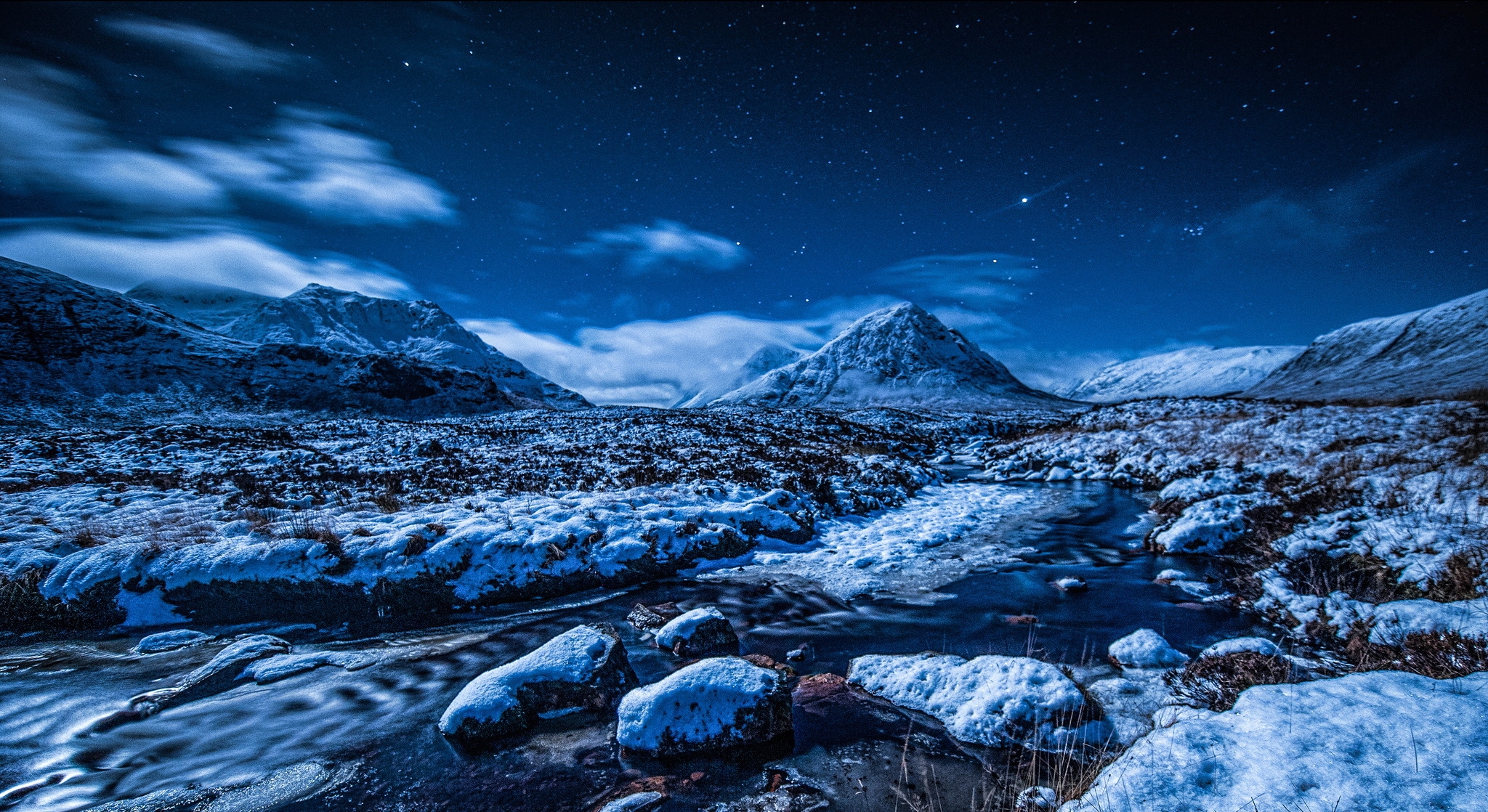 Download mobile wallpaper Winter, Nature, Stars, Night, Snow, Mountain, Earth, Frozen for free.