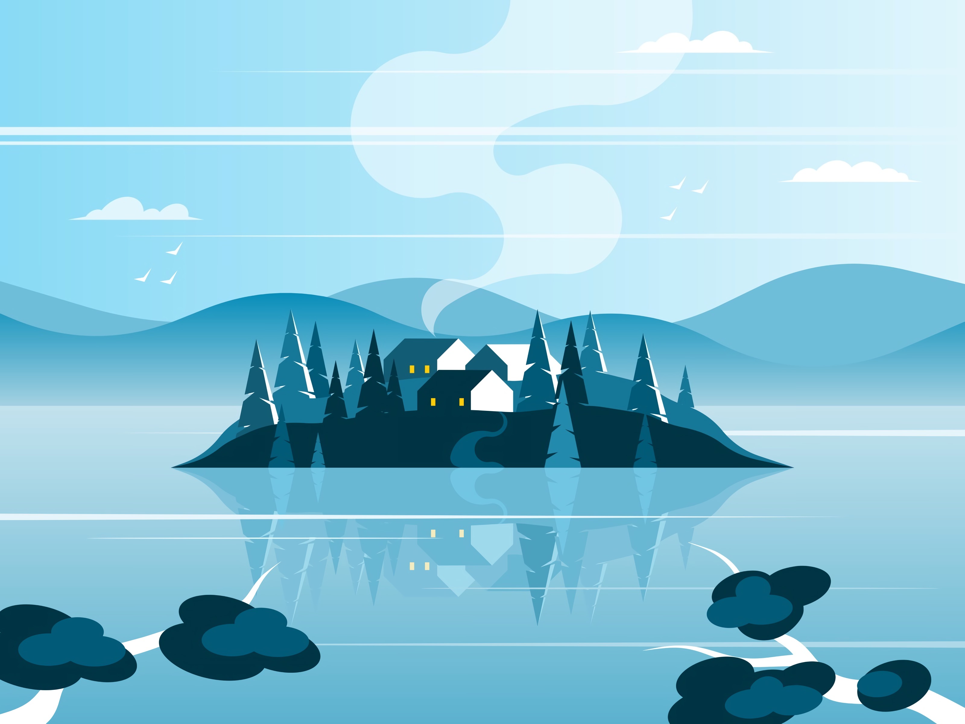 art, island, vector, nature, houses for android