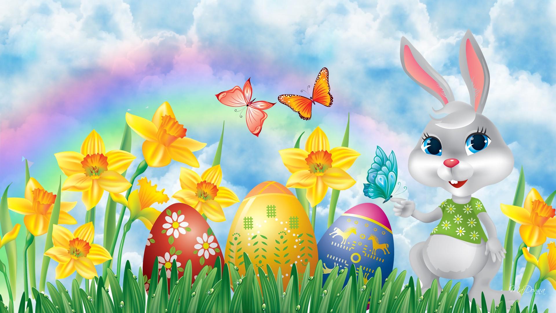 daffodil, holiday, easter, bunny, colorful, colors, easter egg, egg, flower