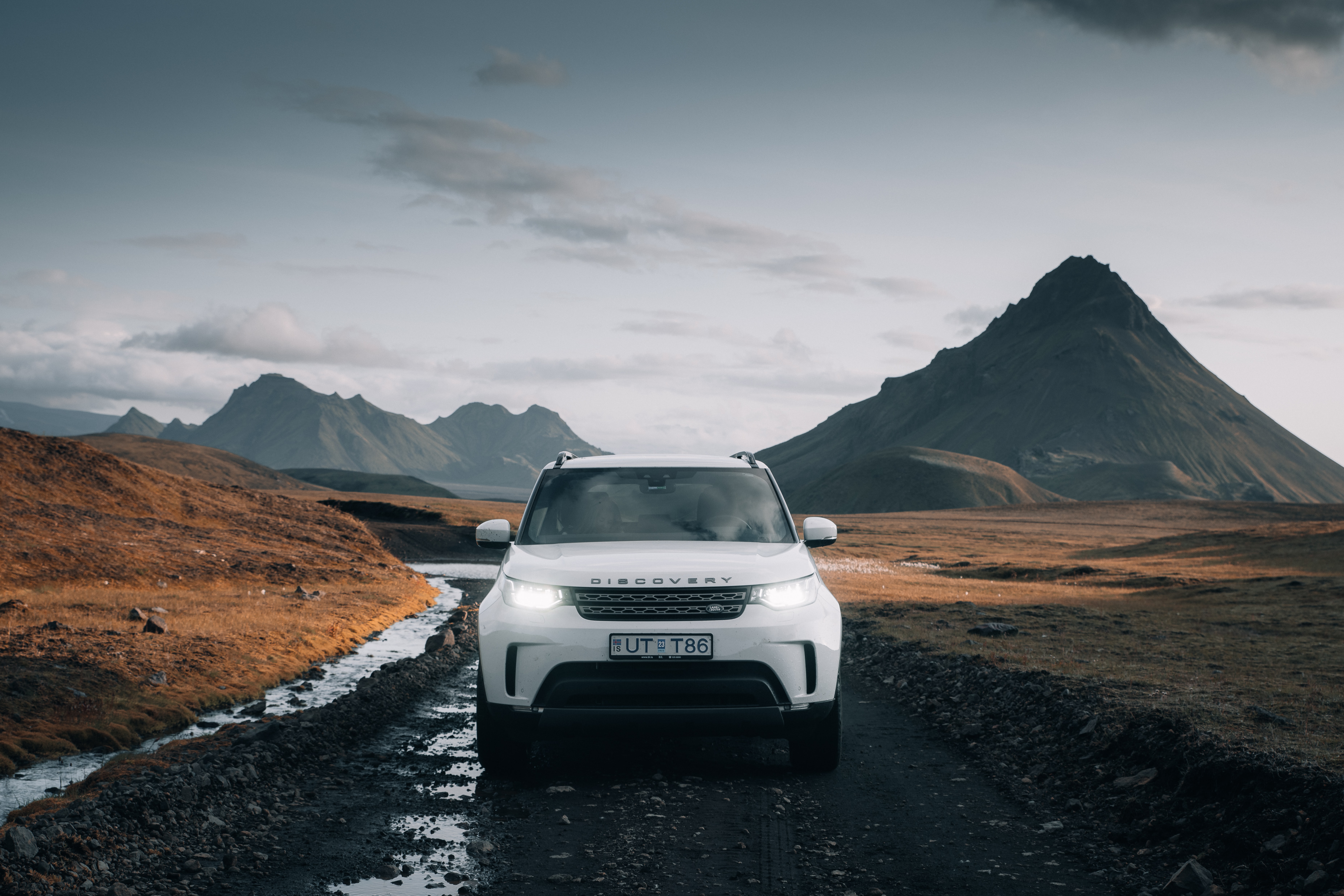 car, land rover, cars, land rover discovery, white, suv, front view