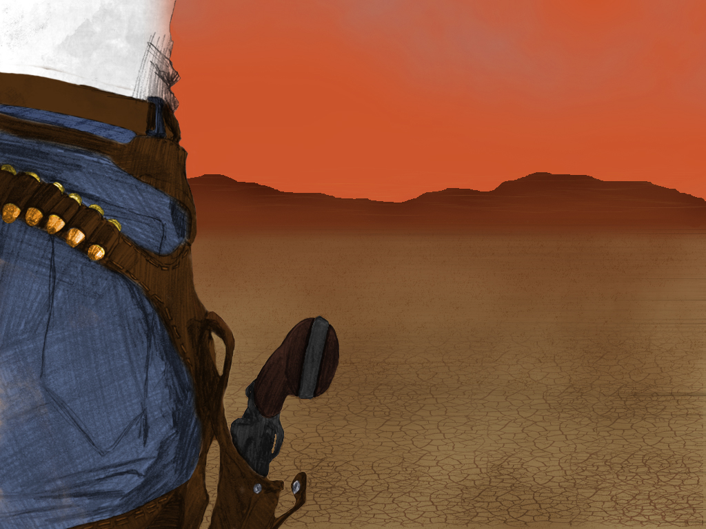 Download mobile wallpaper Desert, Drawing, Artistic, Gun for free.
