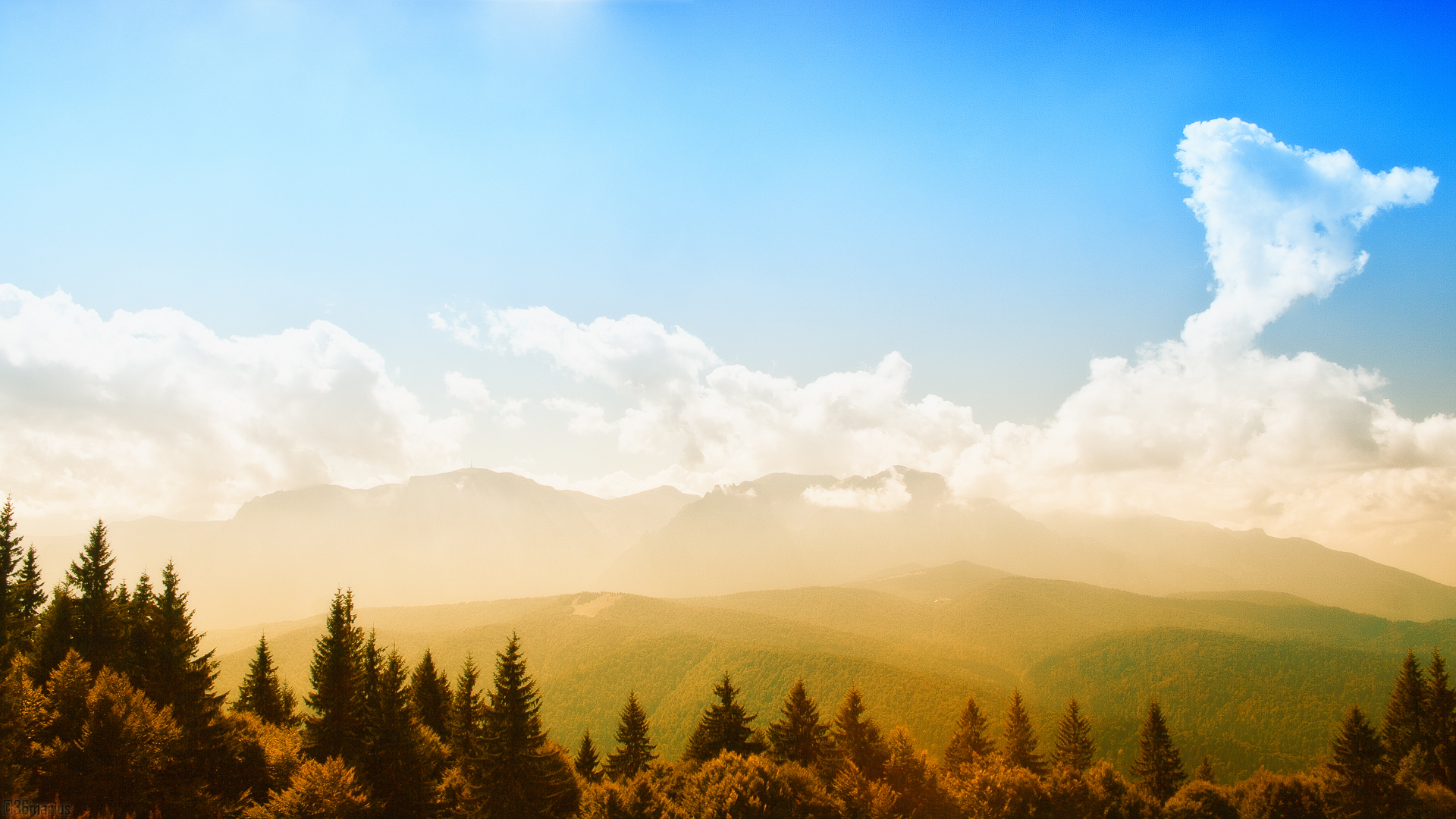 Handy-Wallpaper Sun, Landschaft, Mountains, Clouds, Sky kostenlos herunterladen.