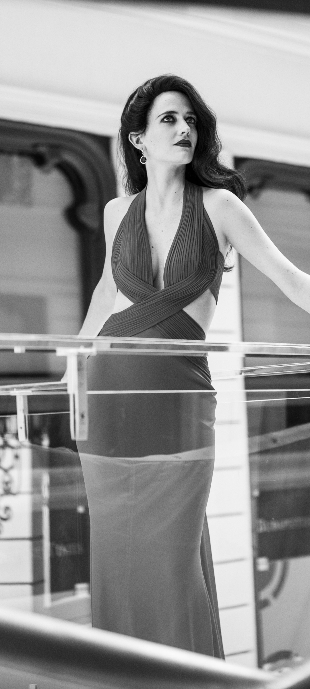 Download mobile wallpaper Eva Green, Dress, Celebrity, Black & White, Actress, French for free.