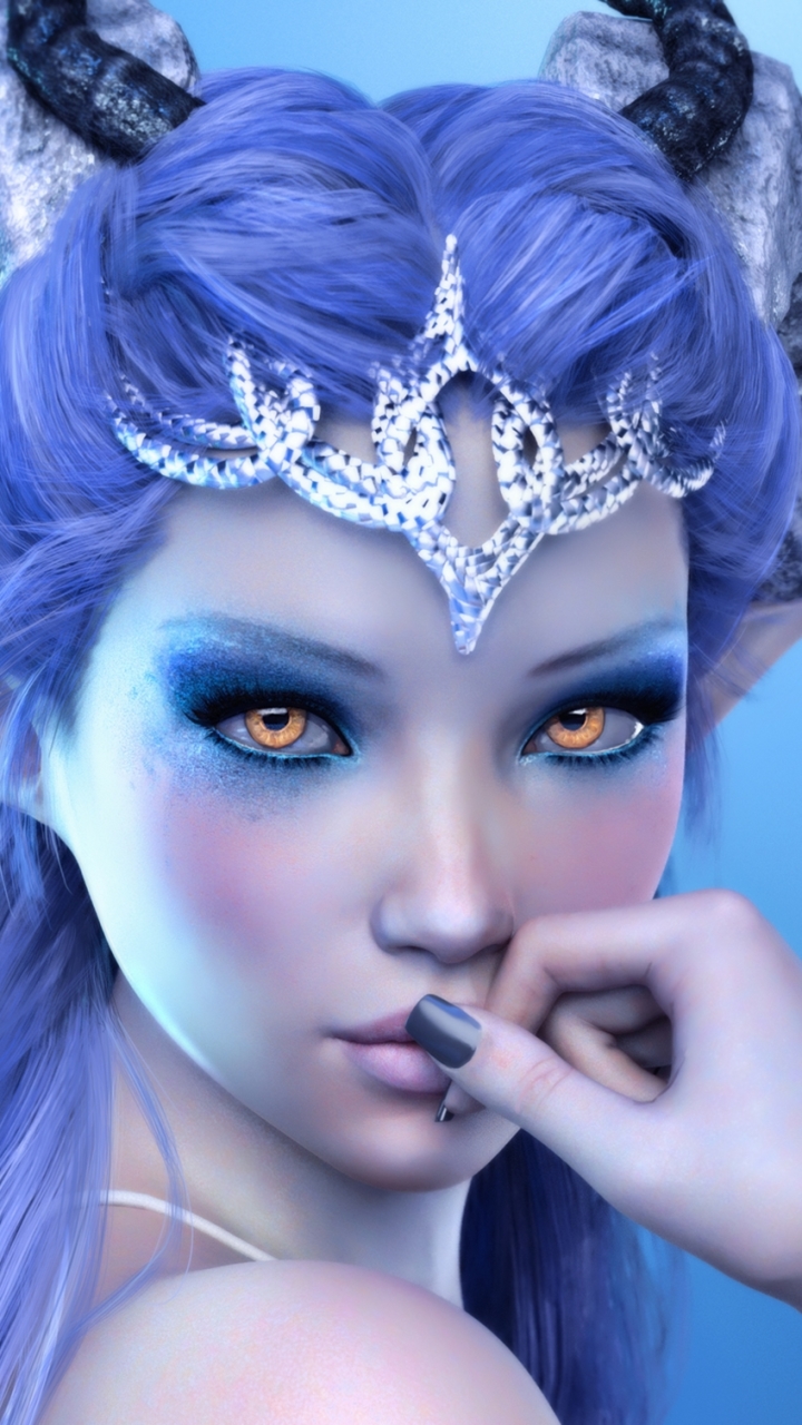 Download mobile wallpaper Fantasy, Elf, Demon, Blue Hair for free.