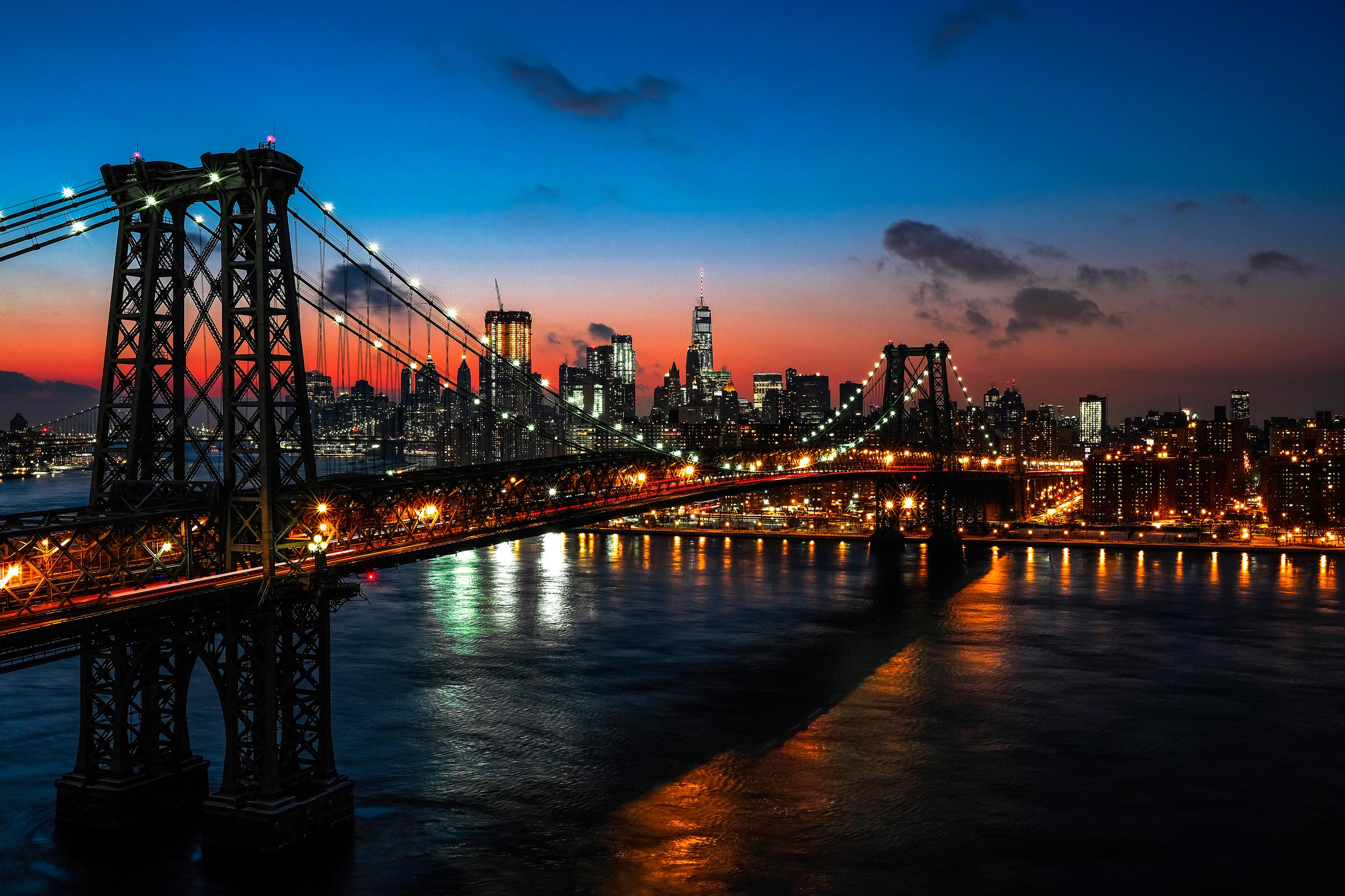 無料モバイル壁紙橋, 街, ブリッジ, ニューヨーク, 夜, アメリカ合衆国, マンメイド, ウィリアムズバーグ橋をダウンロードします。